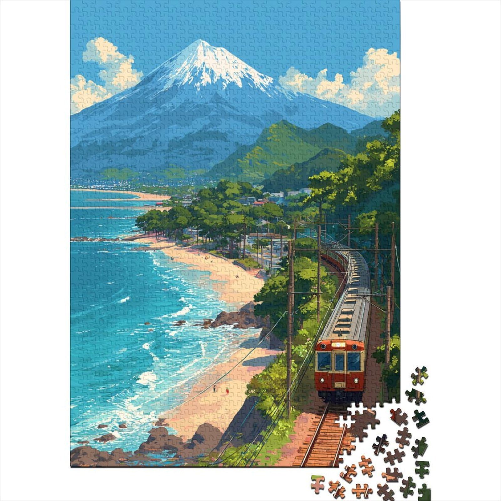 coastal train scenery 1000 piece jigsaw puzzle paperboard for adults mountain sea view puzzle game wall art decor stress relief gift idea