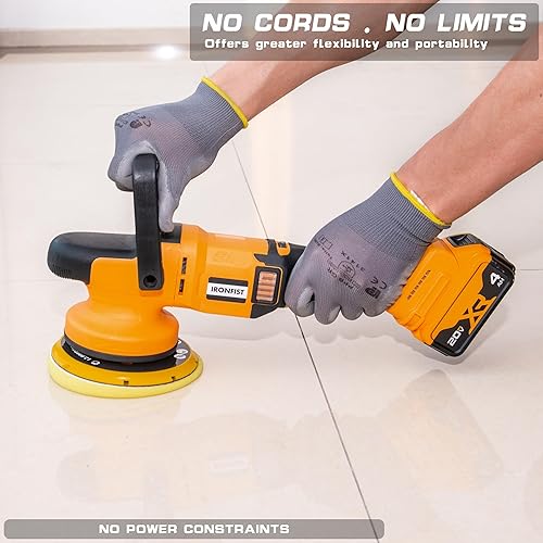 Miniatura 5 de IRONFIST Pulidora orbital inalámbrica para baterías DEWALT de 20 V MAX, 6 pulgadas, 5.906 in, sin escobillas, cera de automóvil 6 velocidades