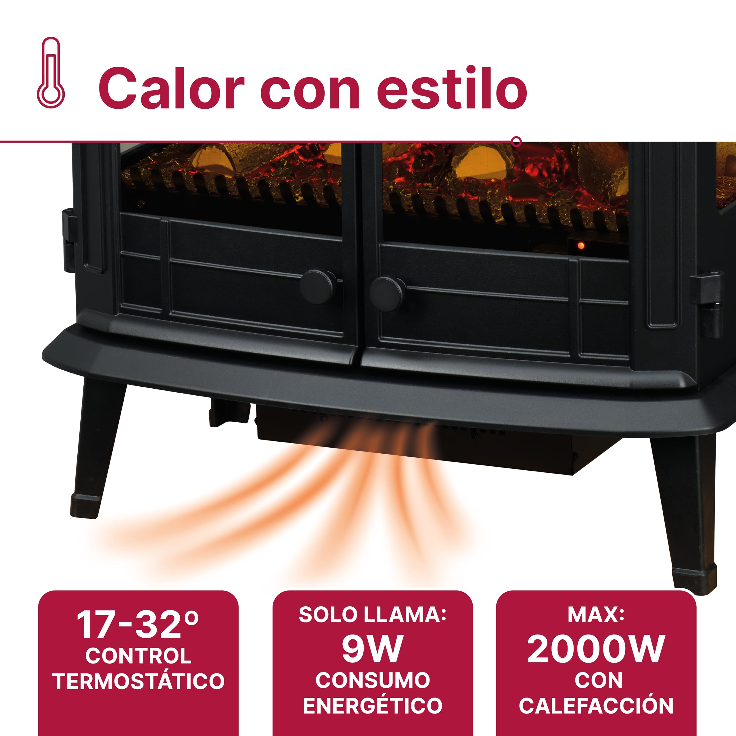 Dimplex Emberly Chimenea Electrica Â– Chimenea Electrica Decorativa de Tres Lados con Calefactor y Efecto de Llama Optiflame Â– Calefactor de 2 kW Activable Â– Inluye Mando a Distancia y App