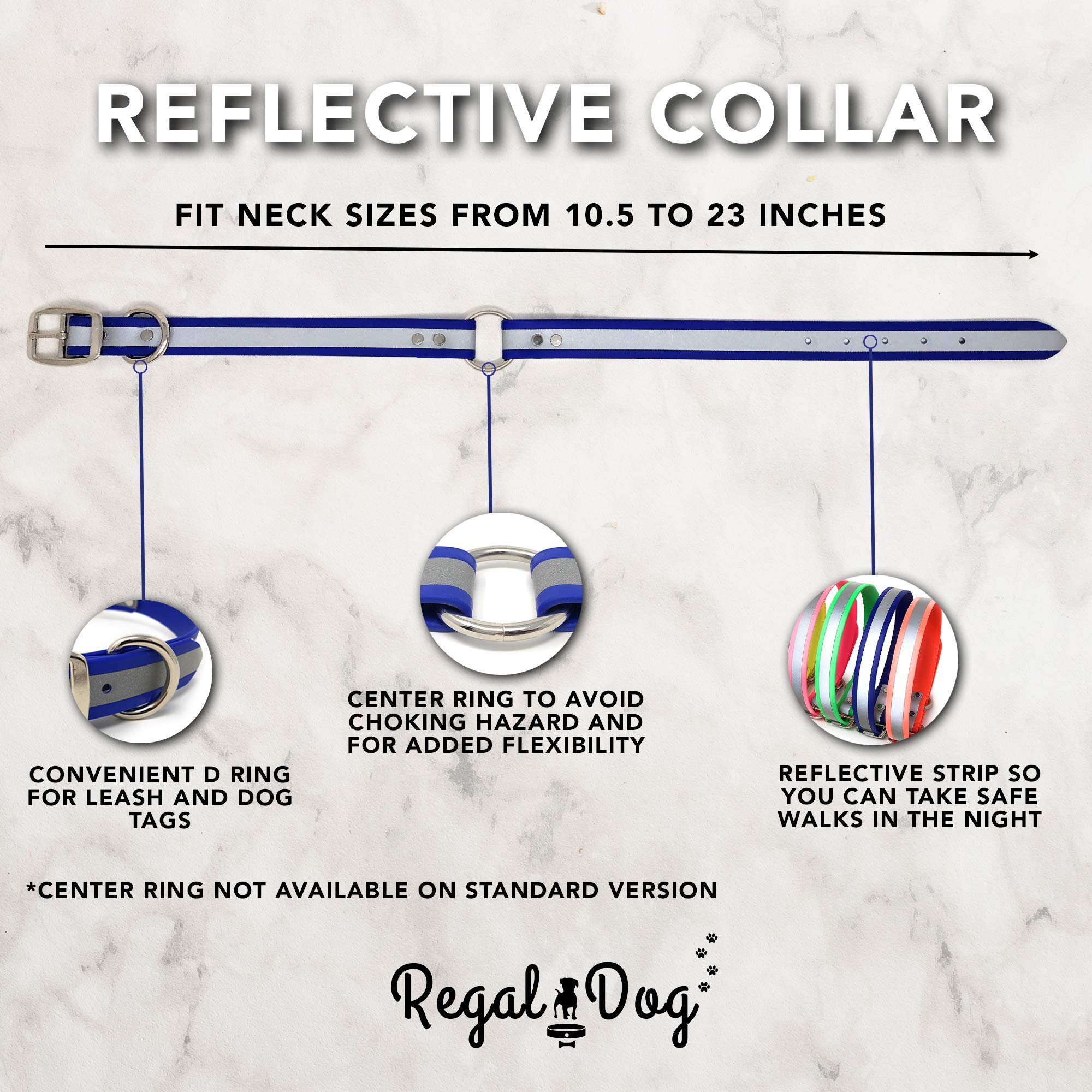 Regal Dog Products Juego de Collar y Correa Reflectantes para Perros de Alta Resistencia - Combo de Collar y Correa para Perros a Prueba de Agua para Perros S/M/L (Anillo Central Grande, Naranja)