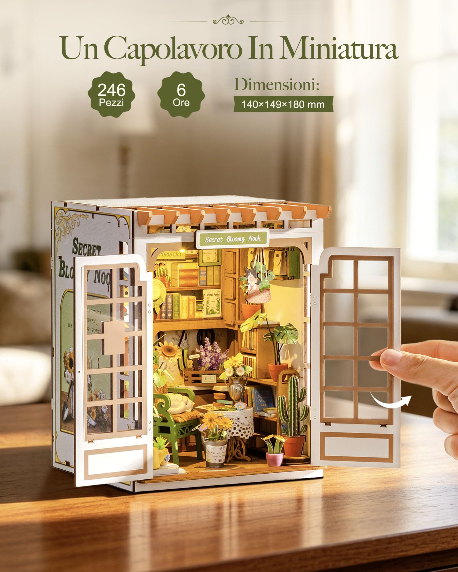 Rolife Casa in Miniatura da Costruire Book Nook Kit Fai da te Per Adulti Kit di Costruzione di Mini Casa Modellismo (Secret Bloomy Nook)