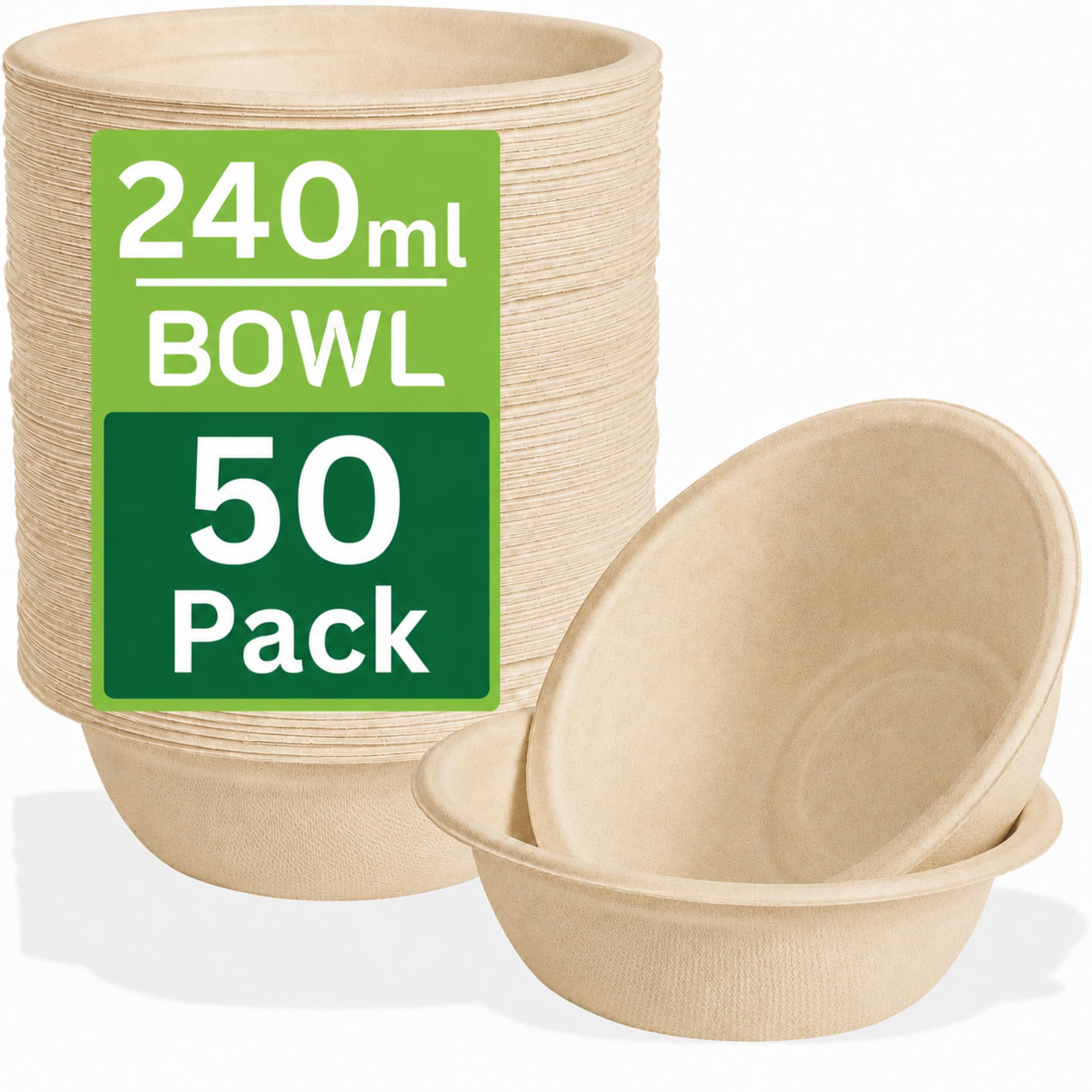 50 Pack Strong Paper Bowls 240ml – Small Disposable Bowls for Parties — image 1