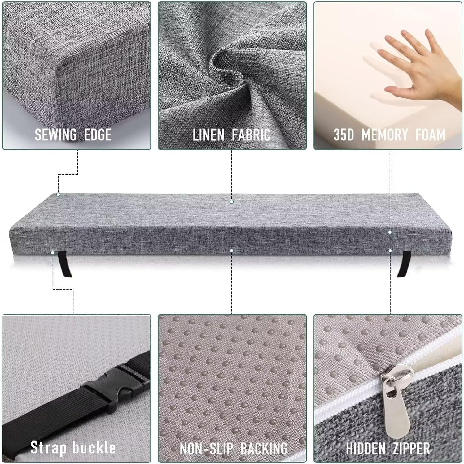 Cuscino per panca da esterno, 121 x 40 cm, 106 x 45 cm, con cerniera, antiscivolo, per mobili da giardino, altalena/divano, cuscinetti in schiuma ad alta densità traspiranti, perfetti per il comfort