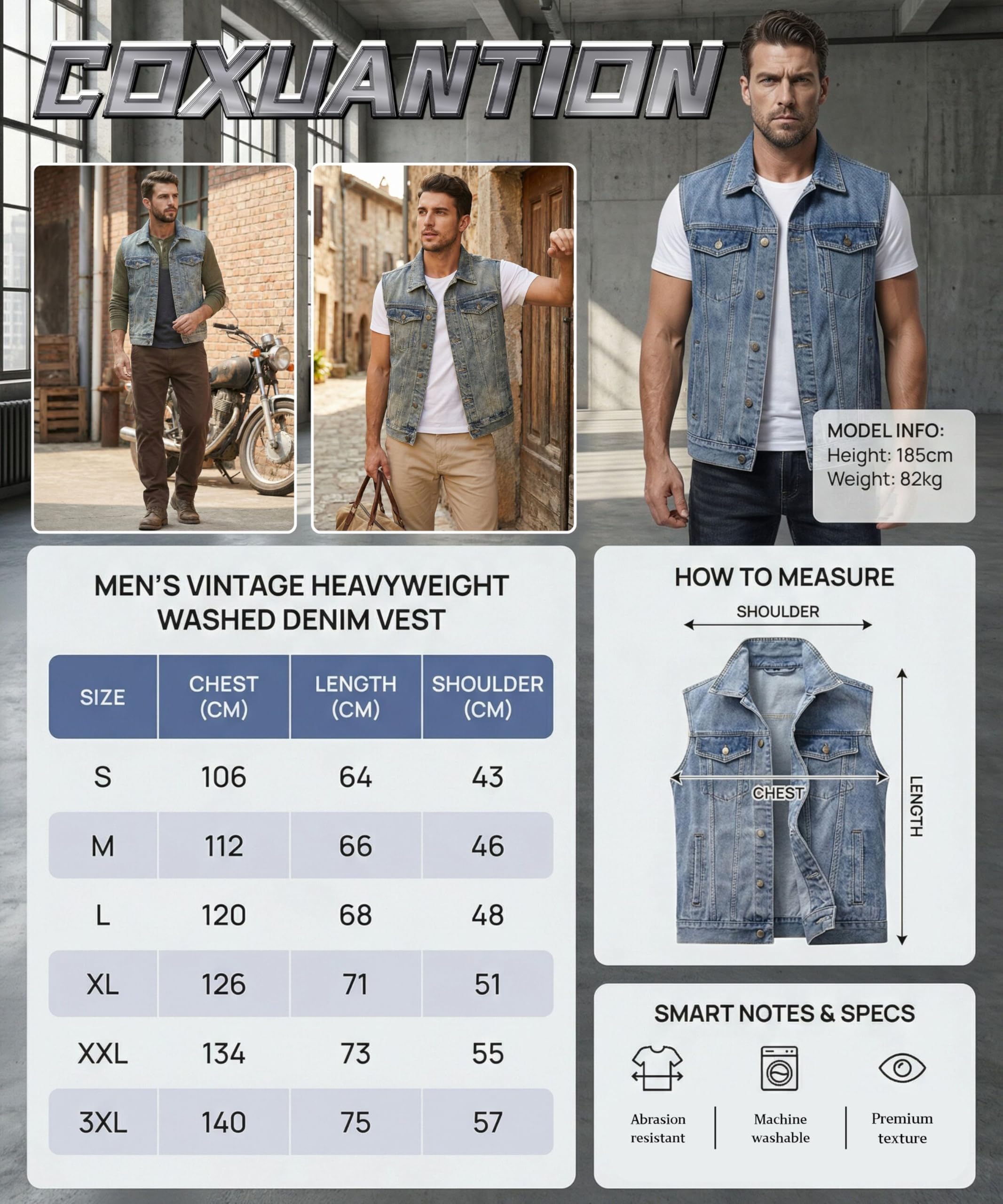 Homme Gilet en Denim Veste Décontractée Vintage Denim Gilets de Coton Revers Classique Rétro Jean Gilet Sans Manches Manteau de Moto