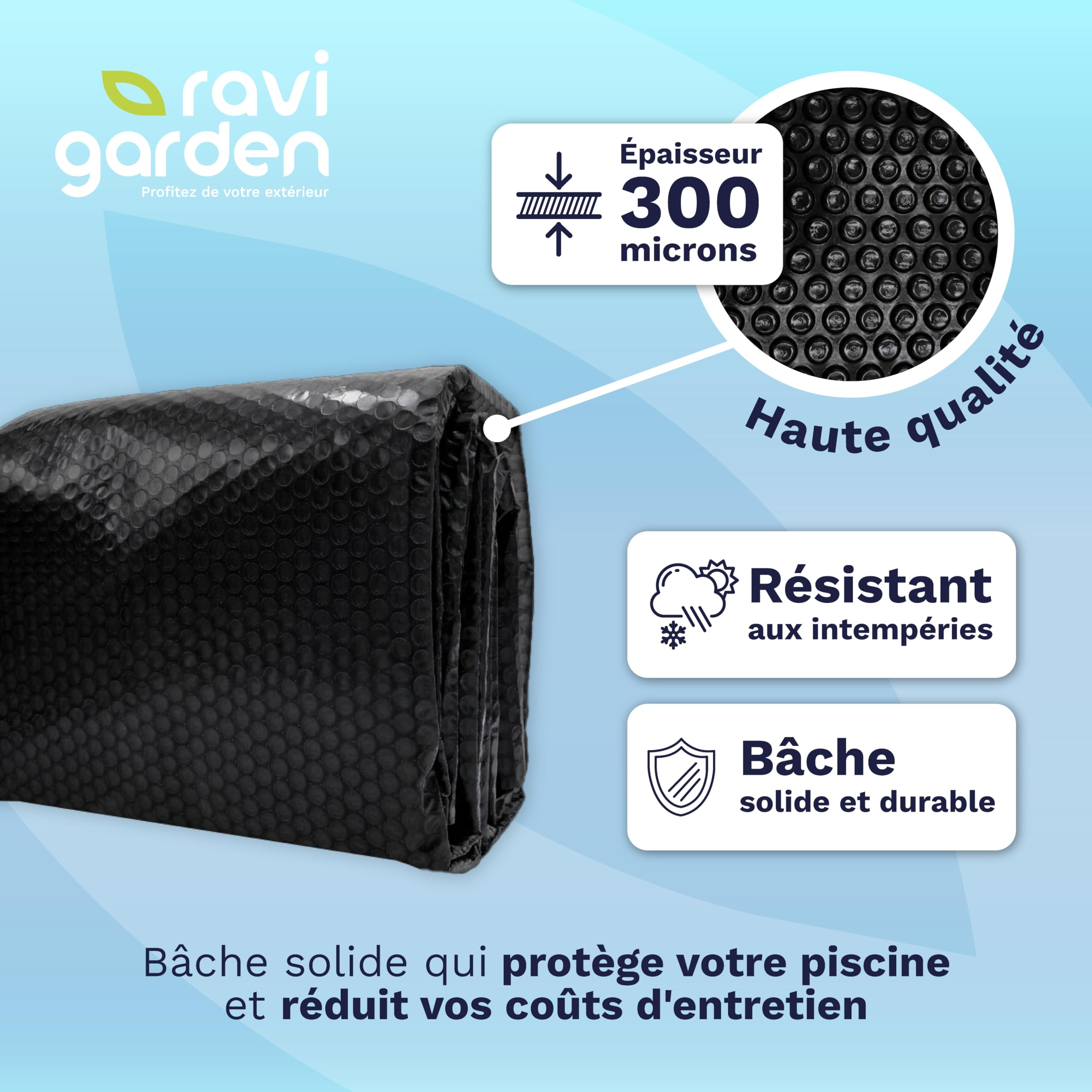 Bâche à Bulle Piscine 4 x 2 m | Épaisseur 300 Microns - Épais et Durable | Bache Bulles Rectangulaire 12 Tailles Disponibles | Noir | Ravigarden (4 x 2 m)