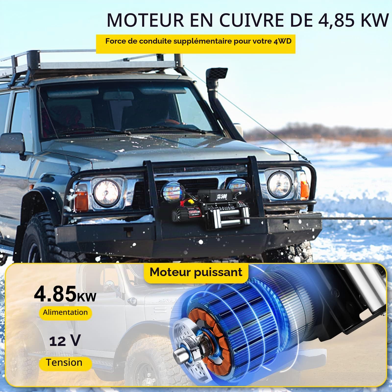 SucceBuy 12V Treuil Electrique13500LBS Sans Fils, Vitesse 3,5m/min, Cable en Acier 24m Design Rouge, Pour Camping-Car Bateaux Remorque