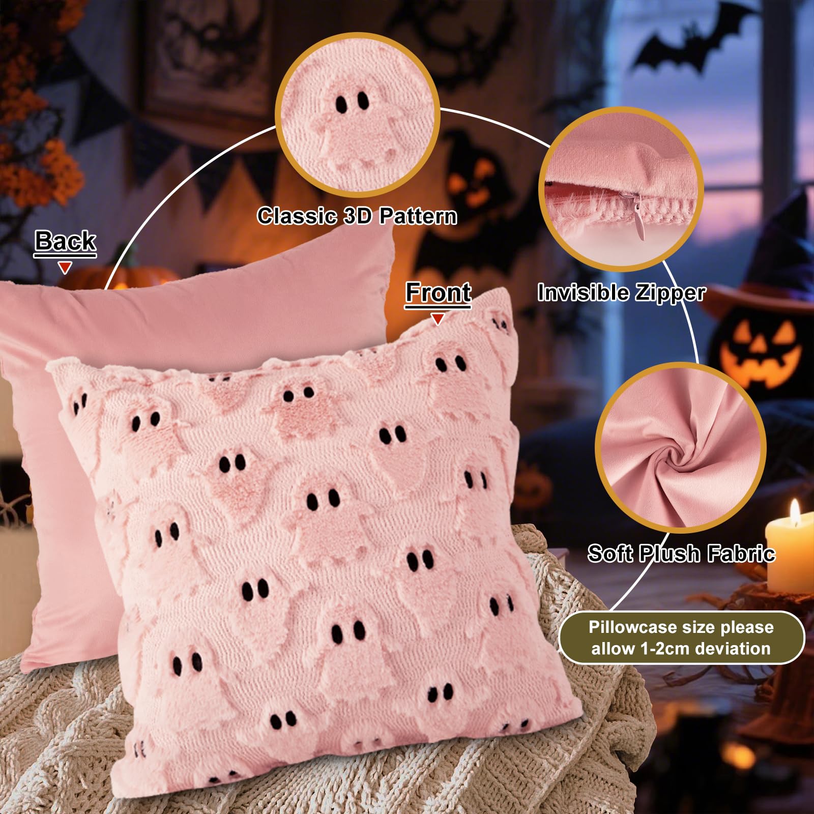 Lot De 2 Coussin Fantôme Halloween - Peluche Ghost Cushion Décoratif Doux Pour Canapé, 40x33cm Noir