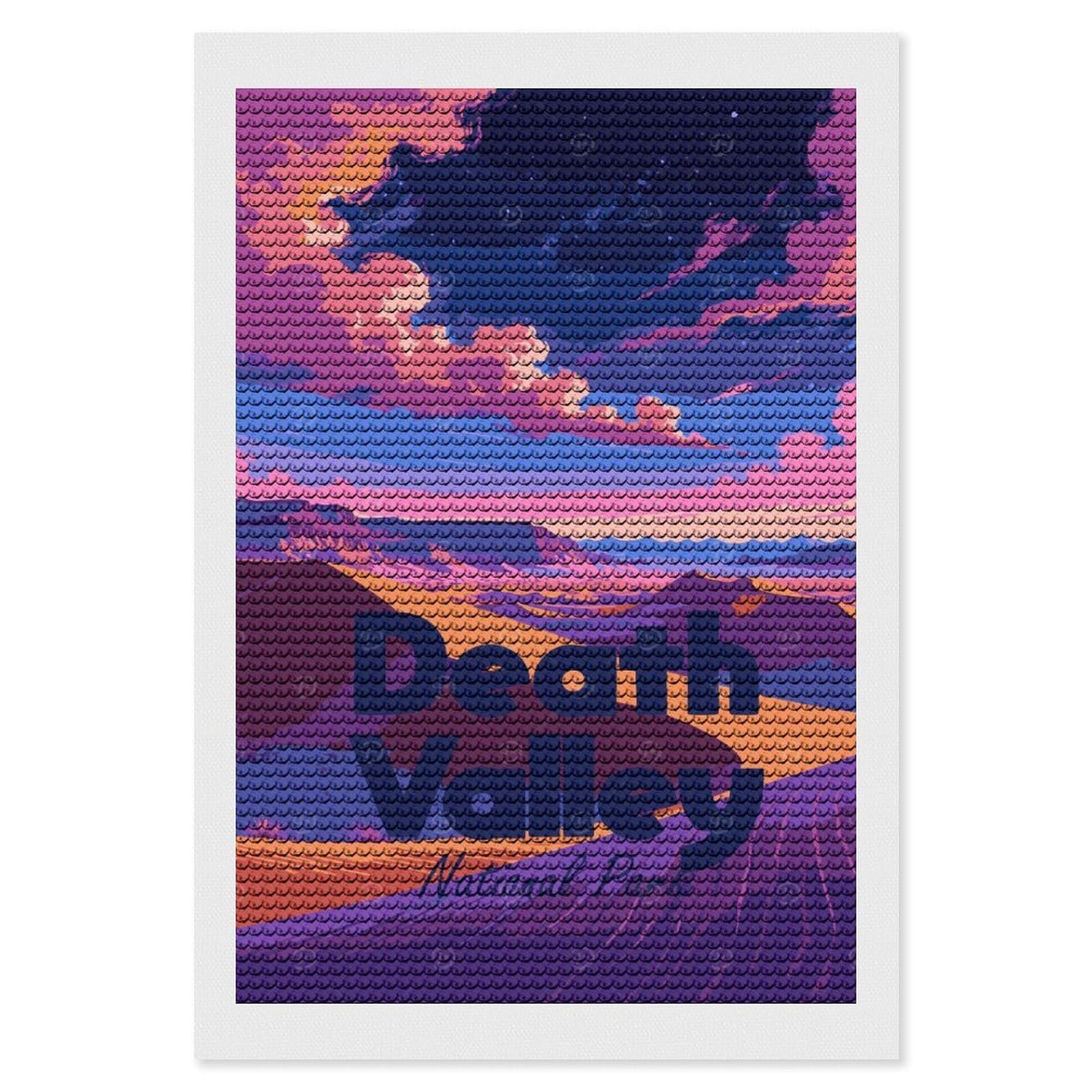 Junmoney Death Valley National Park Illustration Round Drill Diamond Painting 8"x12", Satisfying Creative Project, Complete Accessories, Printed Canvas