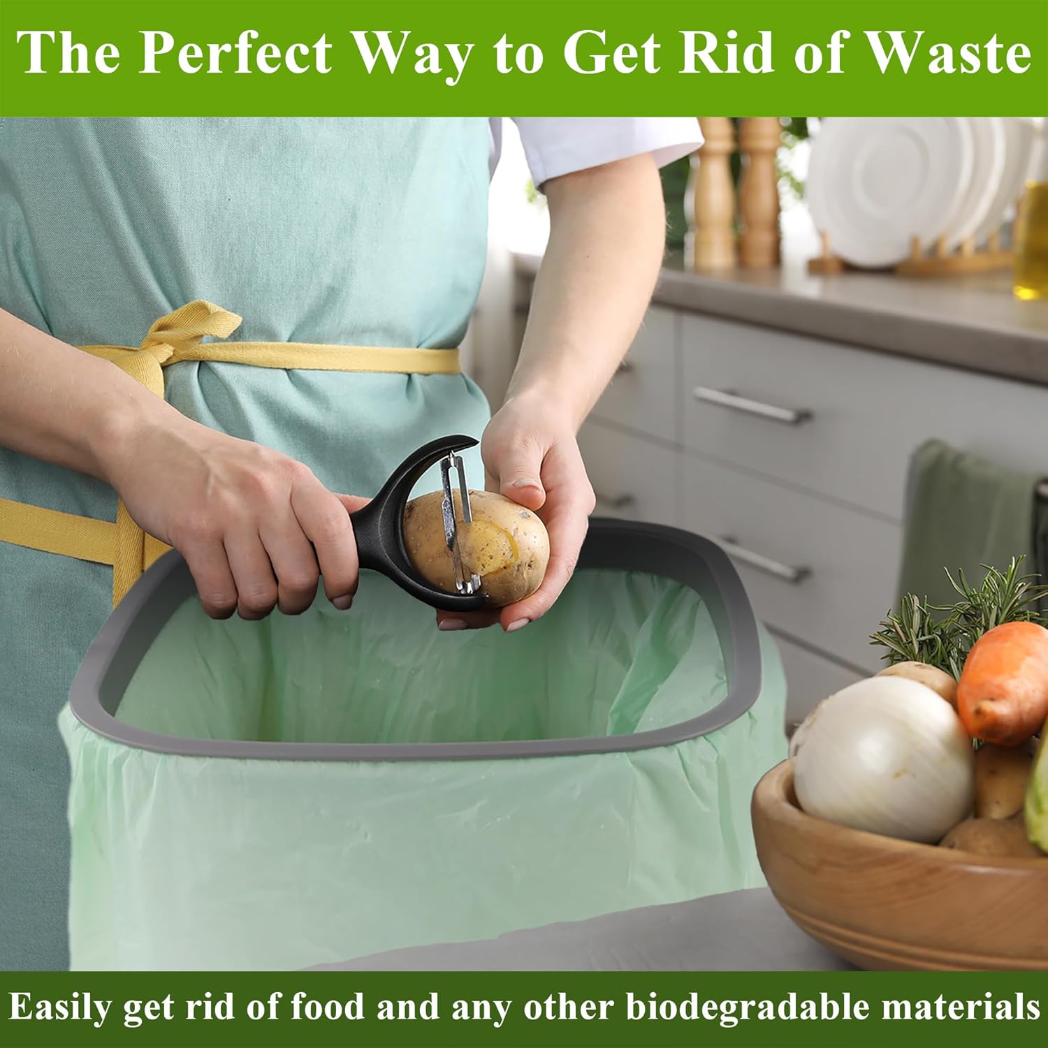 C Crystal Lemon 50 Count Biodegradable Kitchen Food Waste Bags - 6 Gallon Scraps Bags - Heavy Duty Compostable Waste Bags for Kitchen - Unscented Trash Bags 6 Gallon for Yard, Food (Pack of 2)