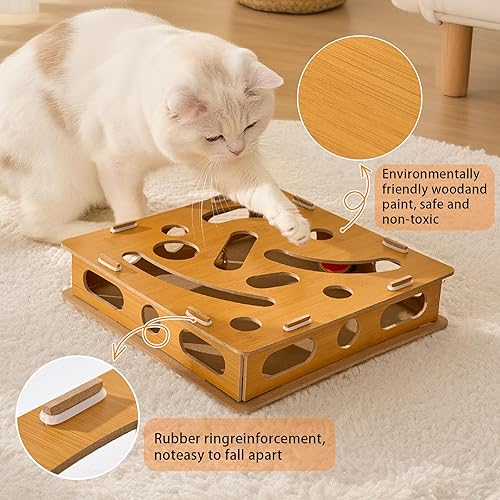 Miniatura 6 de Juguete interactivo de madera para gatos con bola y campana, juguete de caza para interiores para estimular la energía y los instintos de tu gato,