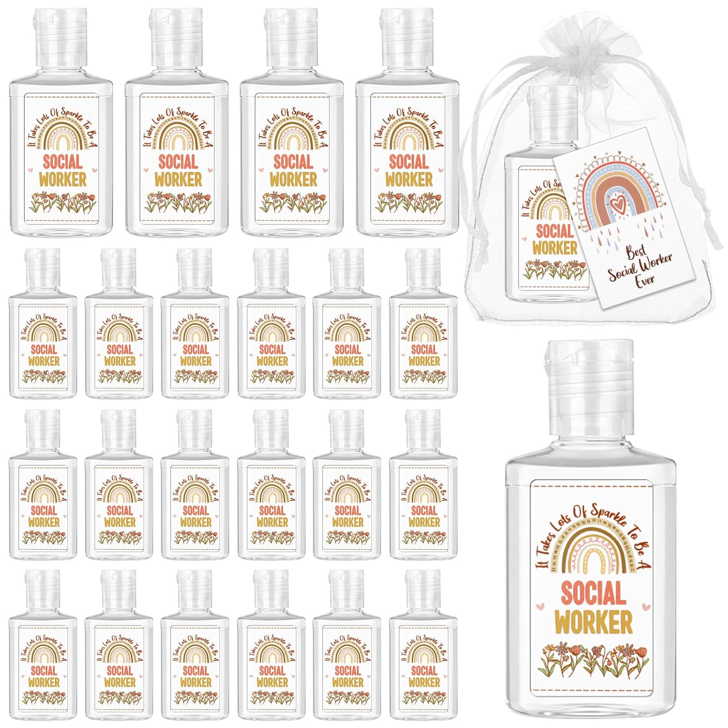 Leelosp 36 Sets Social Worker Appreciation Gifts Mini Hand Sanitizer Bulk 1oz Social Work Month Favors Mini Travel Hand Sanitizer for Bsw Msw Dentist Doctor Nurse Coworker Gifts