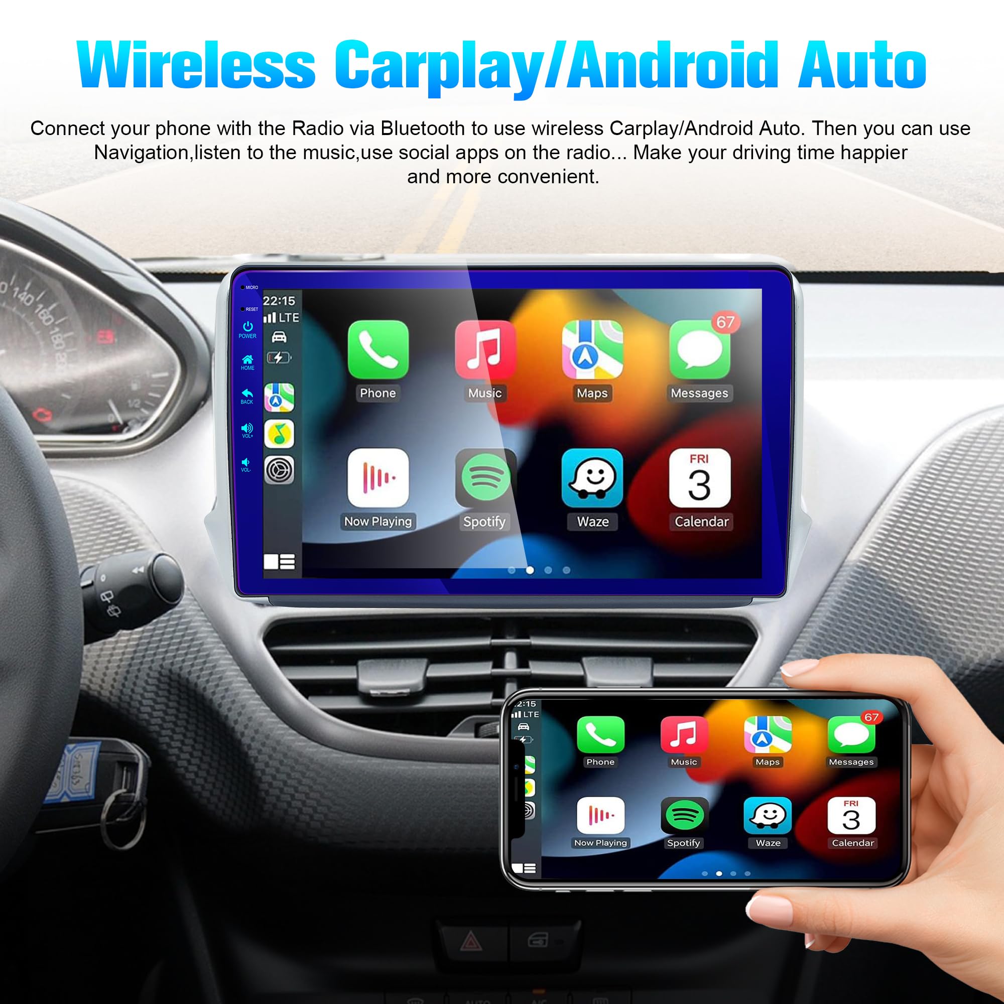 Autoradio Android 10" Pour Peugeot 208/2008 2012-2018 - 4G+128G, CarPlay/Android Auto Sans Fil, GPS