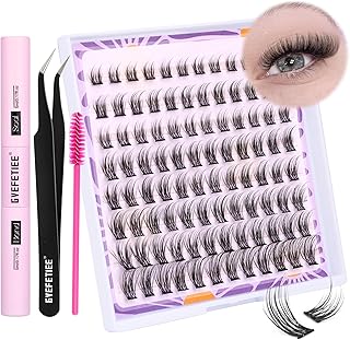 Lashes Extension Kit 96Pcs Lash Cluster with Waterproof Lash Bond and Seal and Cluster Lash Tweezers and Lash Brush Wispy Cluster Lashes DIY Eyelashes Extension Kit for Self Application by GVEFETIEE