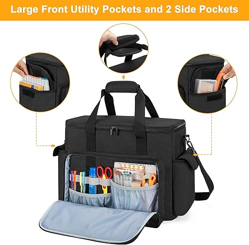 Miniatura 10 de Trunab Bolsa grande para álbum de recortes con funda acolchada para laptop, bolsa organizadora de manualidades con múltiples bolsillos para