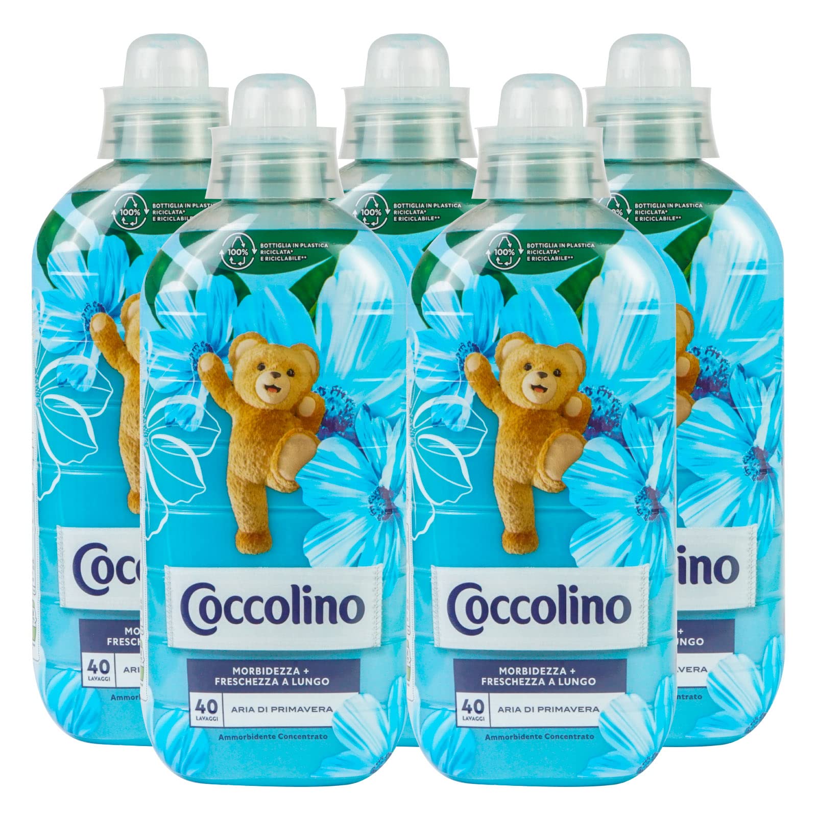 5 x Coccolino Frühlingsluft Weichspüler Konzentrat Weichheit und Frische für lange 200 Waschgänge insgesamt – 5 Flaschen mit je 1 Liter