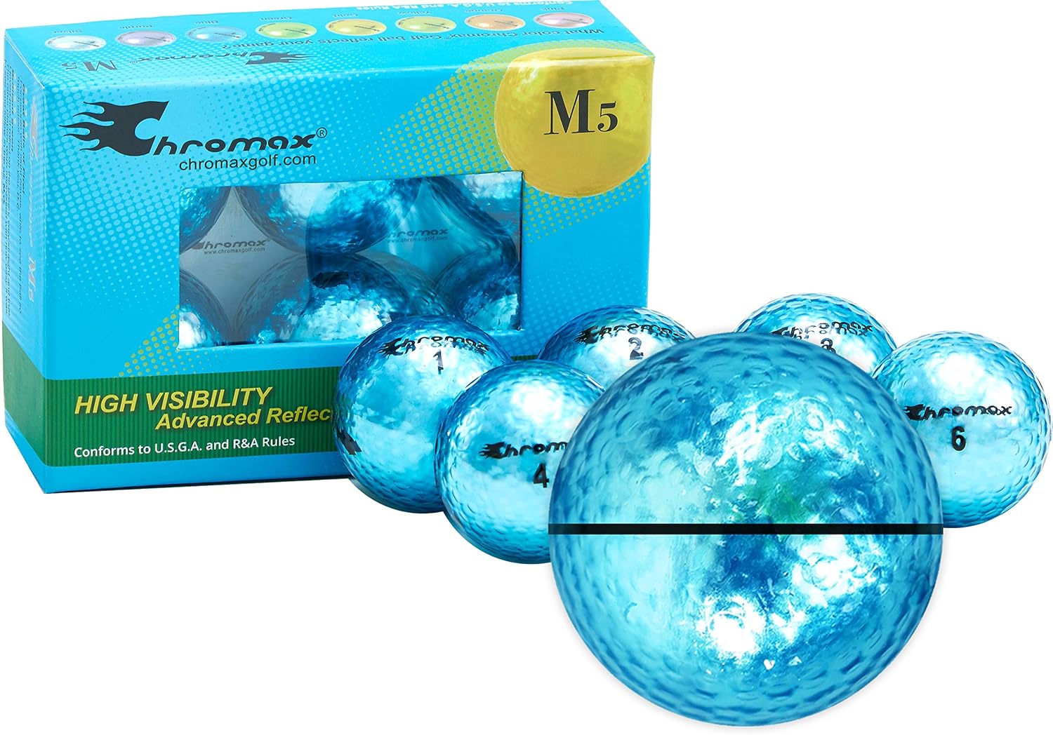 Chromax Metallic Blue AlignXL Personalized M5 Golf Balls - 6-Pack
