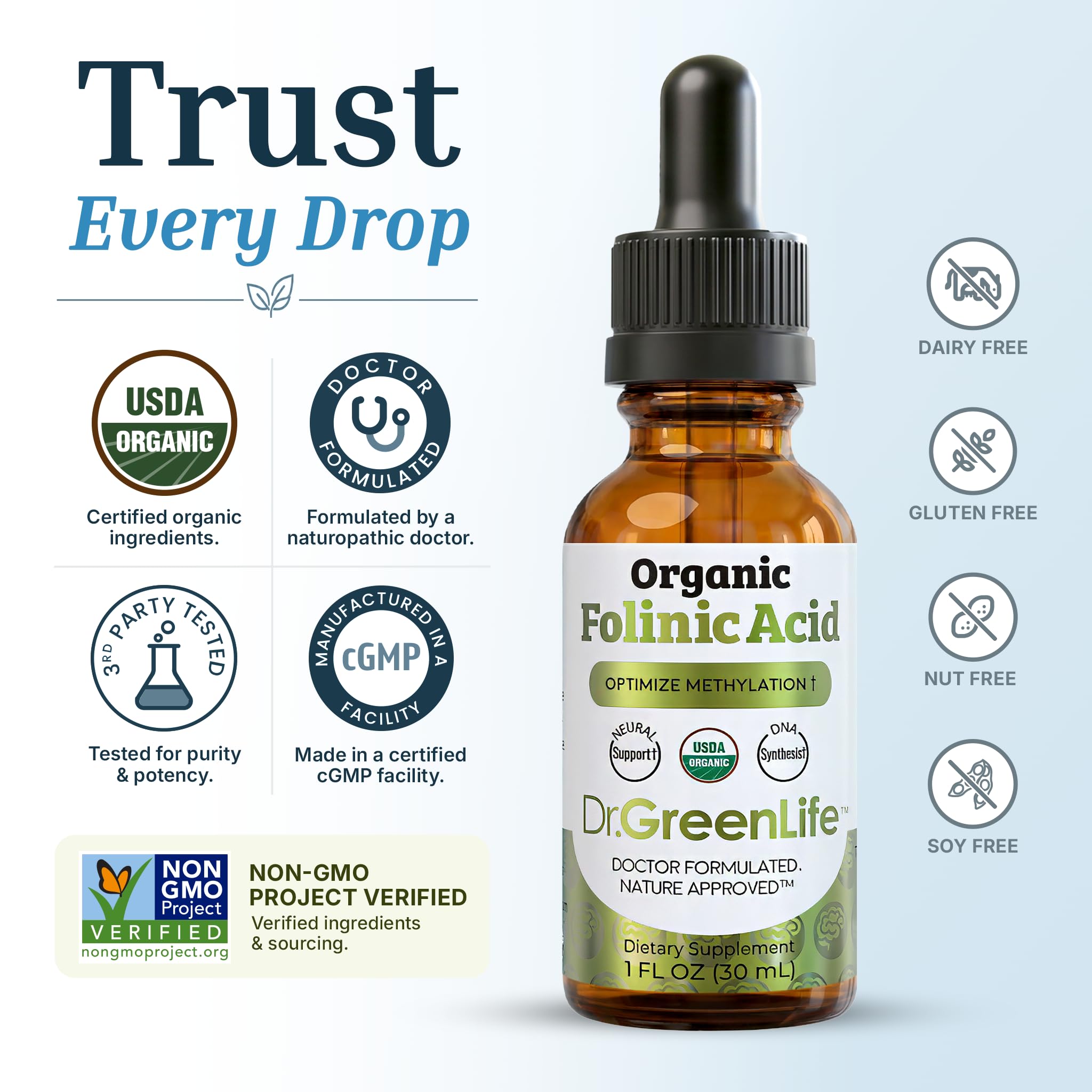 Dr. Green Mom Folinic Acid For Kids & Adults — High Dose — MTHFR-Friendly Folic Acid Alternative — Organic Liquid Drops — 500 mcg/Drop — Vitamin B9 for Methylation, Neurological & DNA Support, 1 fl oz — Amazon image 3