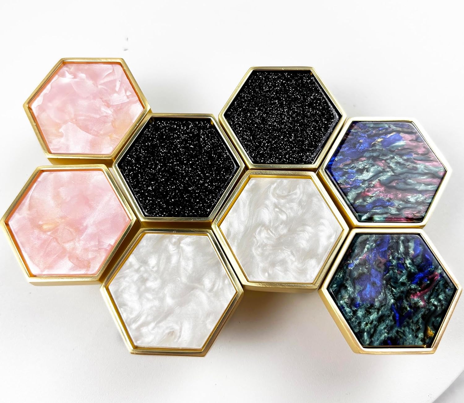 Decorative Hexagon Cabinet Knobs Gold Drawer Knob Handles Acrylic Cupboard Pulls Home Kitchen Decor Multicolor 1.26" 8 Pack