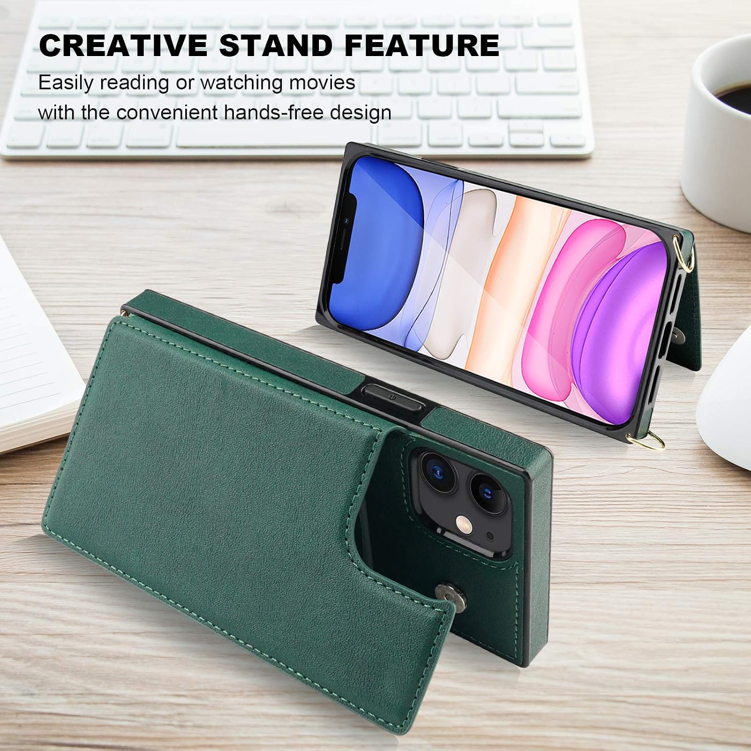 Bocasal Crossbody Wallet Case for iPhone 11 Credit Card Holder PU Leather Kickstand Shockproof Detachable Cross Body Strap Lanyard Magnetic Closure 6.1 inch(Green)