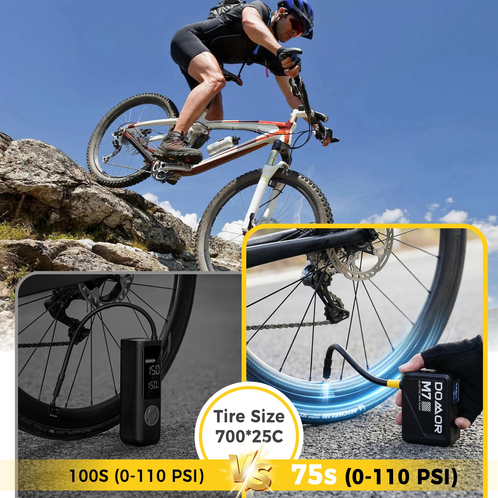 Pompe À Vélo Électrique, Pompe Électrique, Auto-Off, pour Les Vélos Électriques, Les Vélos De Montagne, Les De Ville Et De Course avec des Valves De Presta Et Schrader