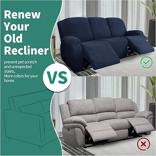 Vista 171 de YEMYHOM Funda elástica de 4 piezas para silla reclinable de jacquard con bolsillo lateral, antideslizante, ajustable, protector de muebles con parte