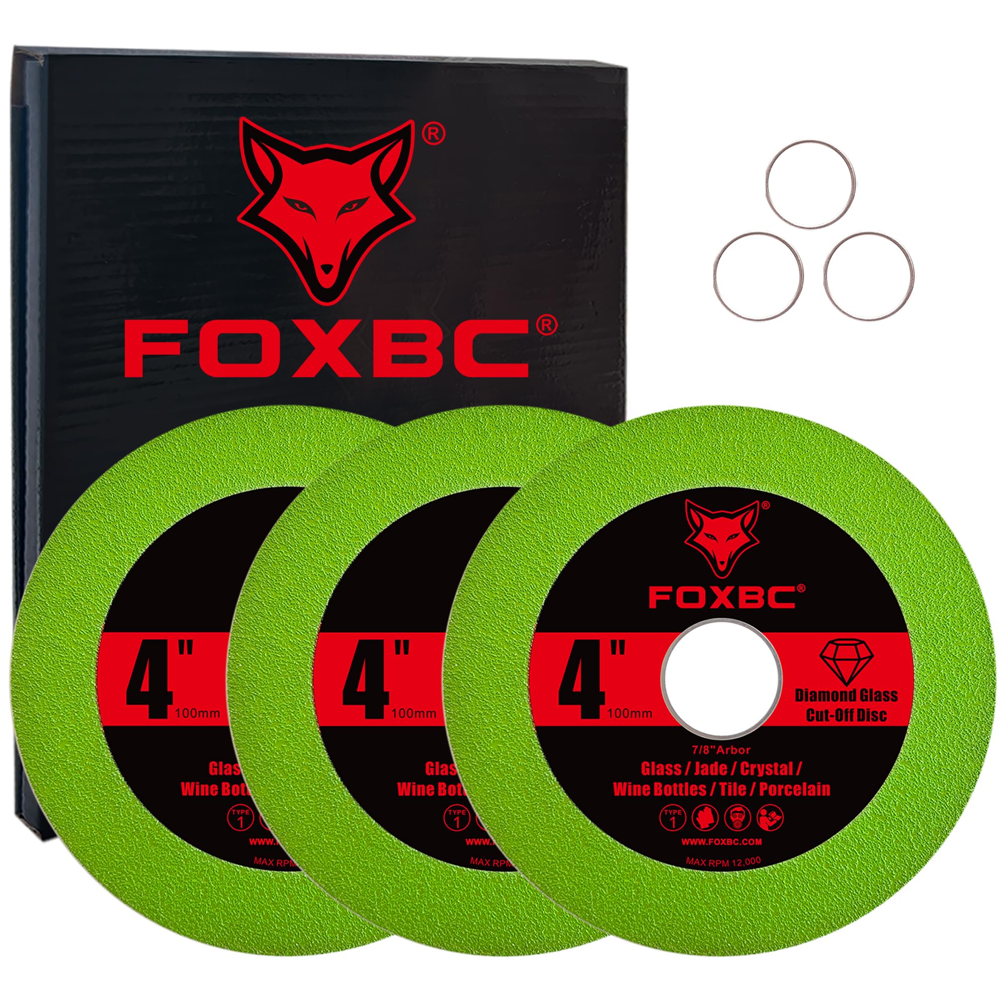 FOXBC Glass Cutting Disc 4 Inch for Angle Grinders, Diamond Saw Blades Wheel Multi-Material for Grinding Ceramic, Crystal, Tile, Wine Bottle, 7/8"