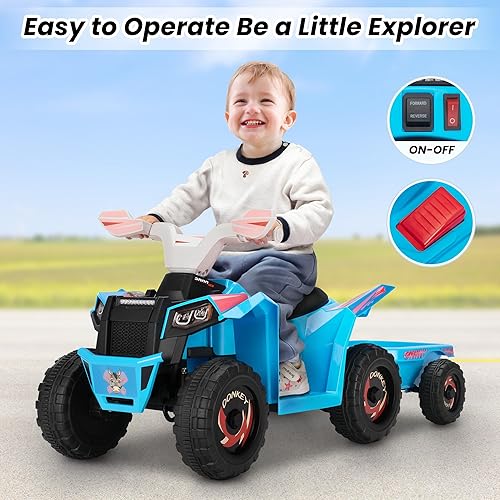 Miniatura 2 de Juguete de paseo para niños de 6 V, ATV de 4 ruedas para niños de 3 a 6 años, funciona con pilas, ATV para niños pequeños con botón de remolque,