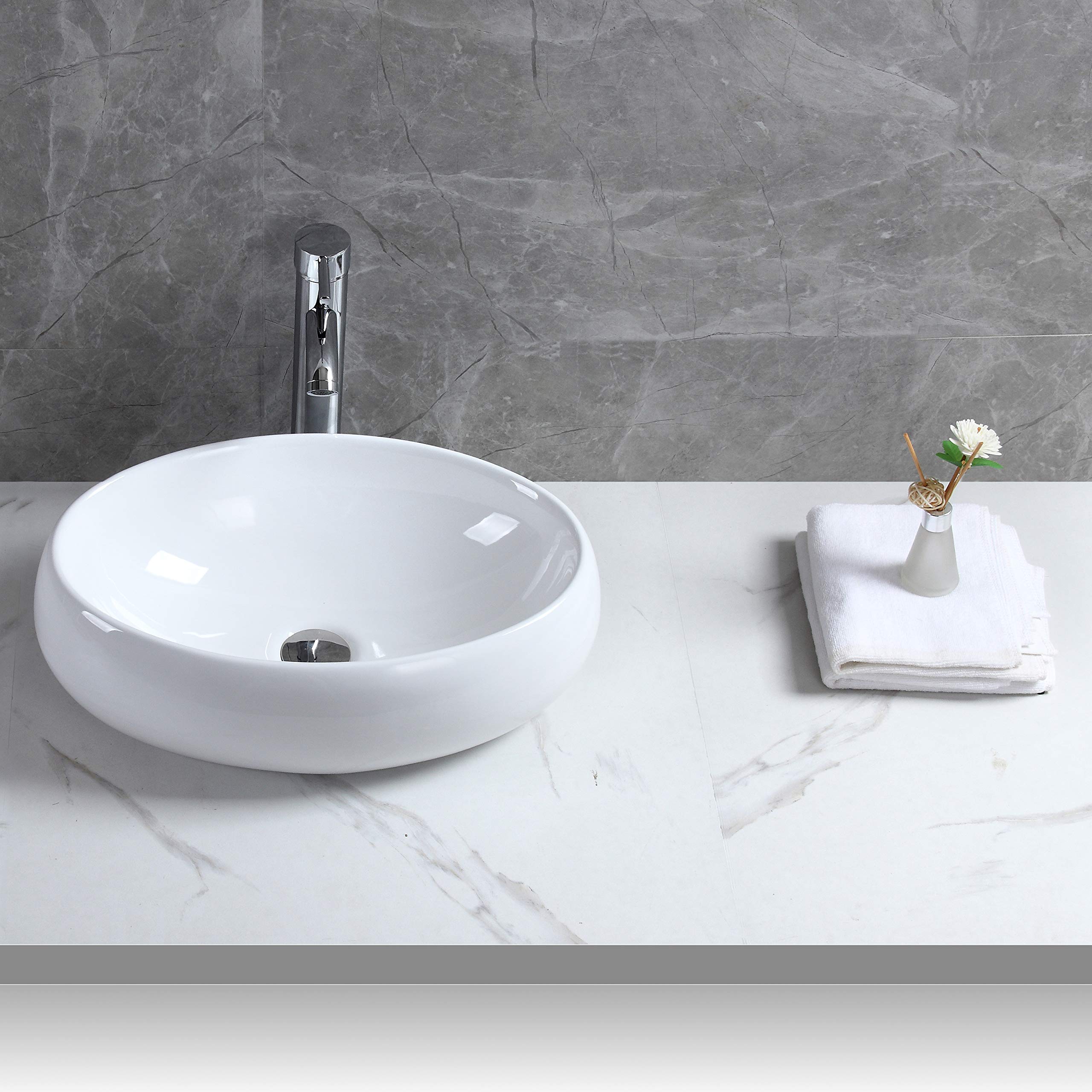 Lavabo de Cerámica Lavabo de Recipiente Ovalado de Blanco Lavabo Sobre Encimera Para Guardarropa Baño Cocina
