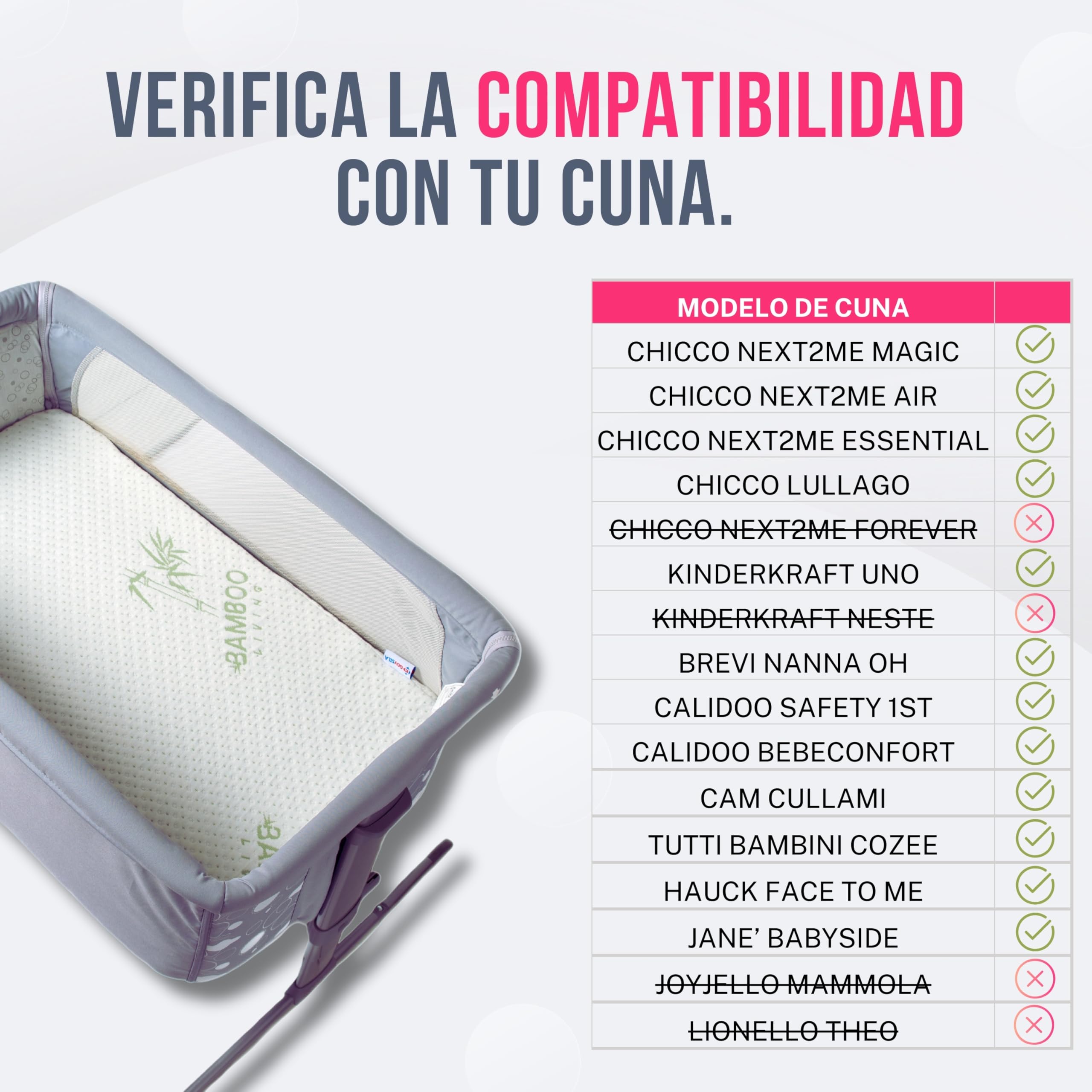 GOYSILA Colchón Minicuna Colecho 50x83 cm para Chicco Next2Me Antiasfixia Transpirable - Compatible con Kinderkraft Jane Calidoo y Bebeconfort - Fibra de Bambú Hipoalergénico Certificado Oeko-Tex