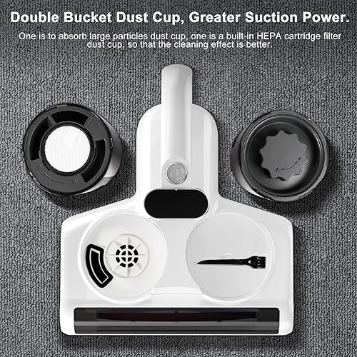 Miniatura 5 de Aspiradora de cama, aspiradora de colchón UV con cepillo de rodillo y alta calefacción, doble taza de polvo mejorada, aspiradora de mano de succión