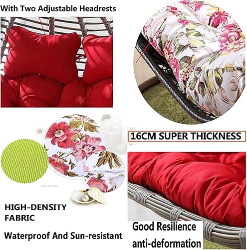 Miniatura 6 de Cojín de repuesto para silla Columpio de 2 plazas, Lavable, Grueso, Grande, de Mimbre, impermeable y resistente al sol, para balcón y patio (M, 59.1