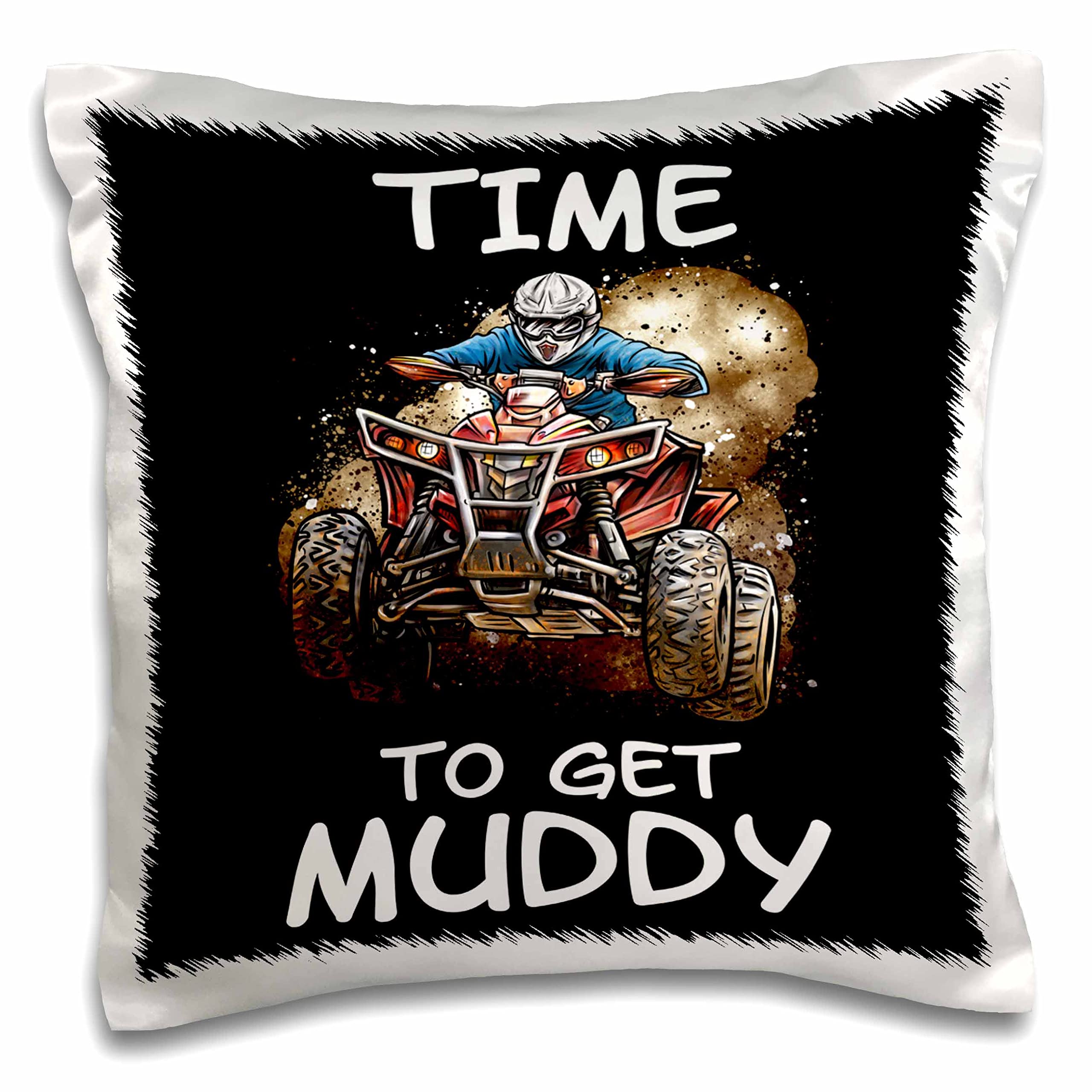 3dRose Sven Herkenrath Sport-Time to Get Muddy for ATV and Quad Lovers Offroad (pc-320109-1) Pillow Case, White