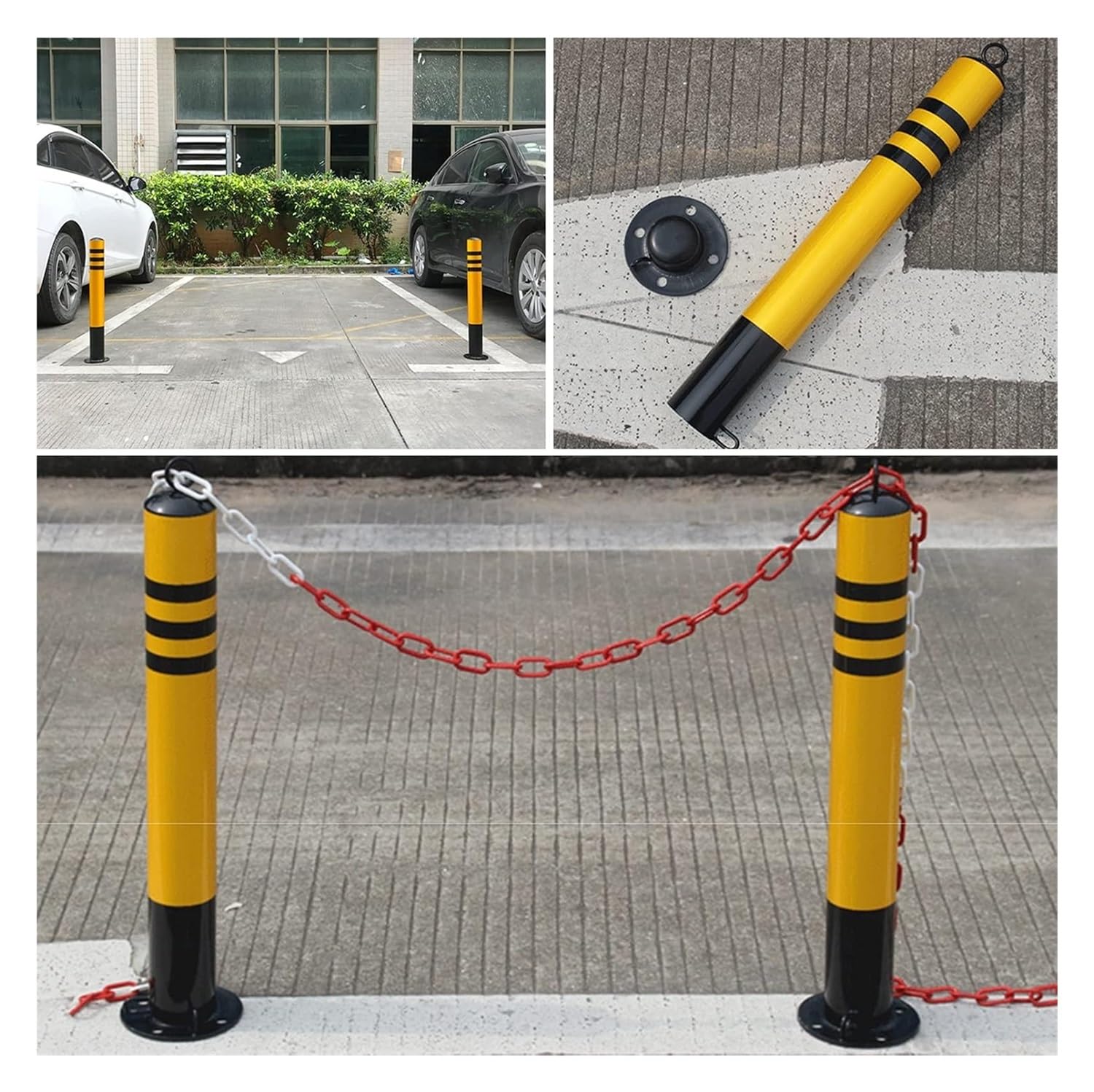 Genérico Postes de Seguridad extraíbles con candado y Conos Reflectantes: soluciones de Seguridad para entradas de vehículos y Control de tráfico para una Mayor Visibilidad y protección.