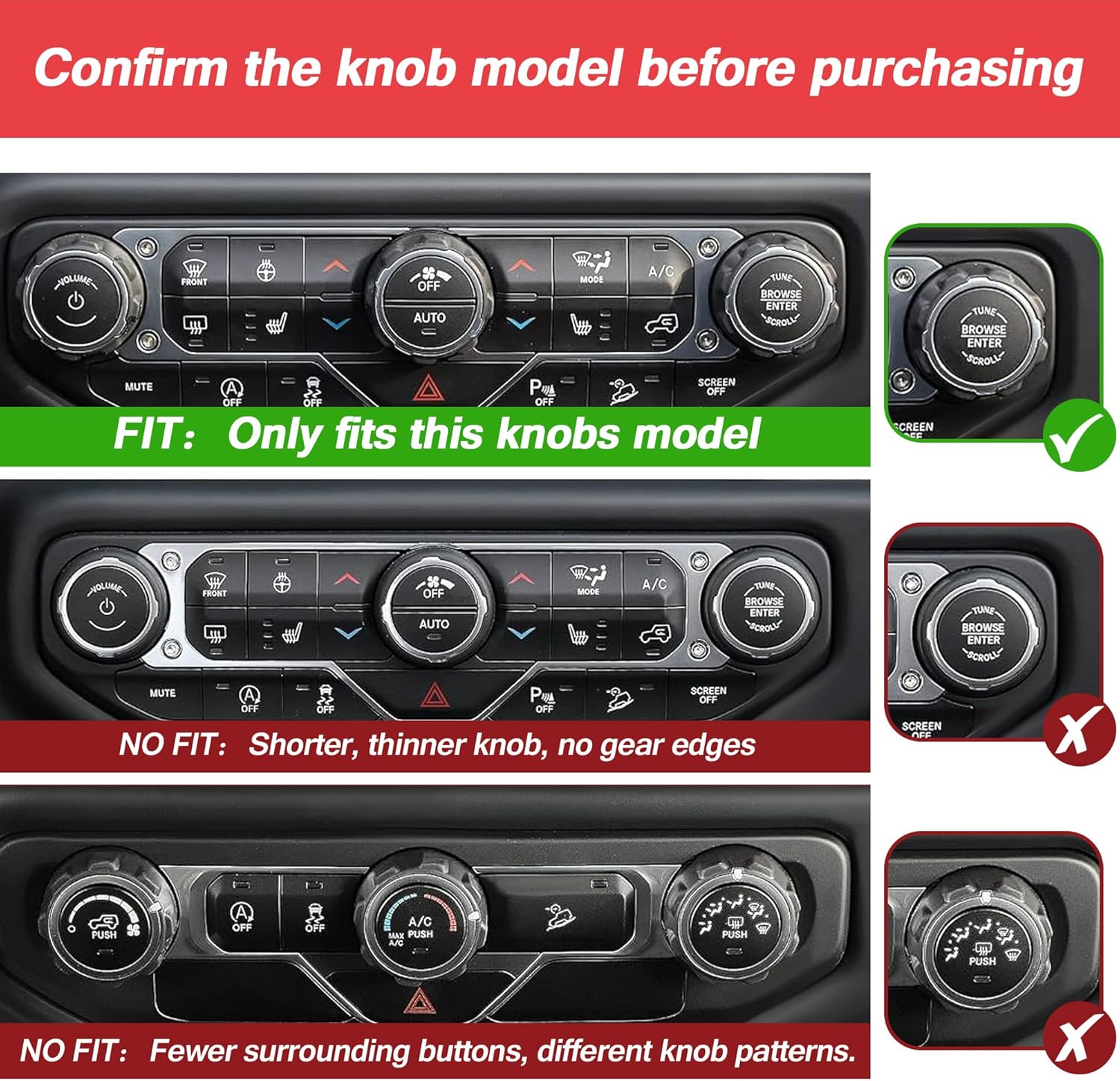 for 2018-2026 Jeep Wrangler JL/JLU & 2020-2026 Gladiator JT Accessories – 10PCS Aluminum Knob Cover Trim Set (Red) for Push Start, AC, Volume, Headlight & Window Switch Button