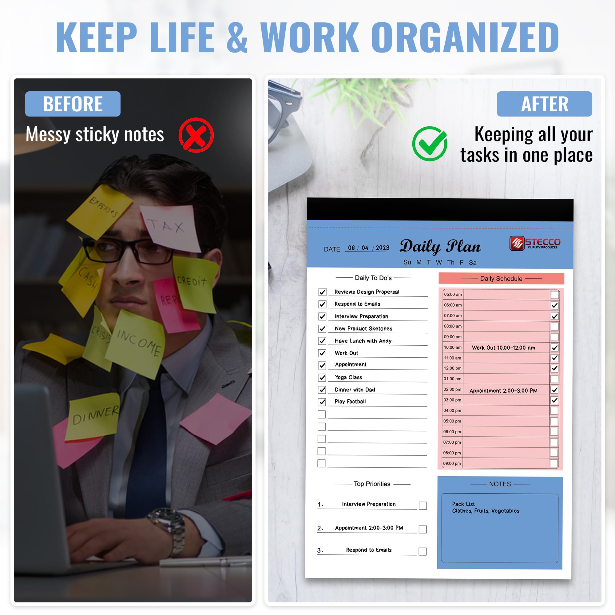 Snapklik.com : STECCO Daily To Do List Work Planner Notepad - Undated ...