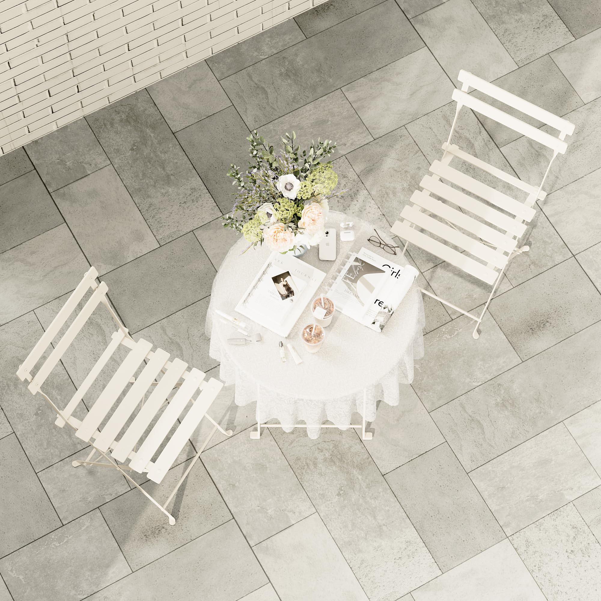 DEWINNER Conjunto de Mesa y sillas, Plegable, Conjunto de Mesa y sillas de jardín de Tres Piezas, 1 Mesa y 2 sillas, con Mantel Impermeable, Conjunto de Muebles de balcón
