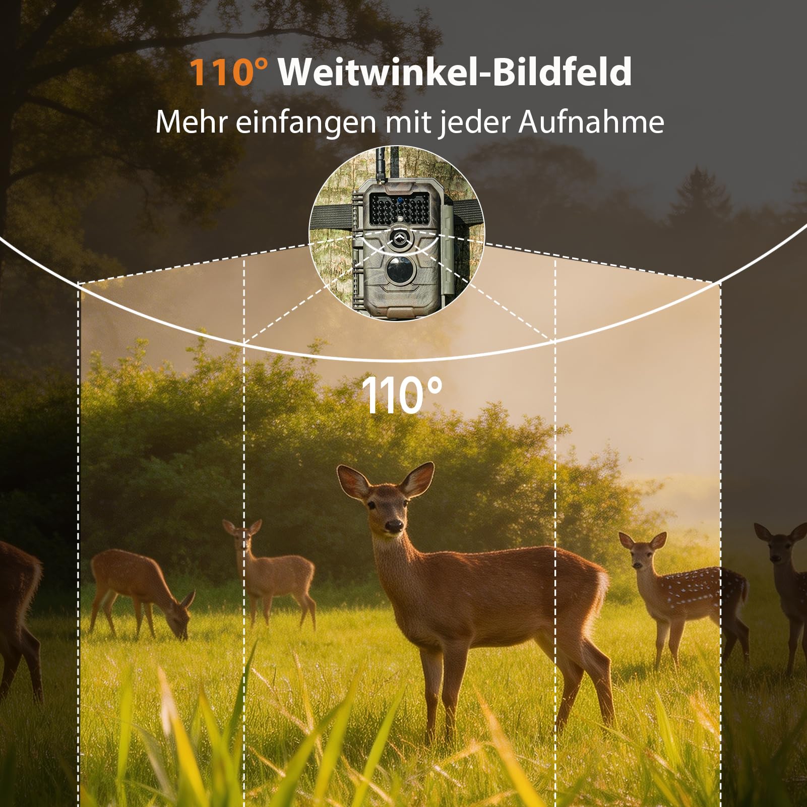 GardePro E6 Wildkamera WLAN, 64 MP, 1296p H.264 Video, 110° Blickwinkel, Wildtierkamera mit Nachtsicht, Bewegungsaktivierung, Garten-Kamerafalle