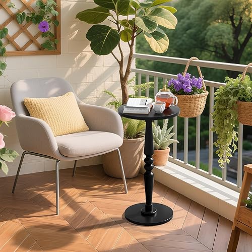 Miniatura 2 de Mesa auxiliar redonda para sala de estar, dormitorio, mesita de noche pequeña con parte superior de madera maciza y pata de pedestal, mesa moderna