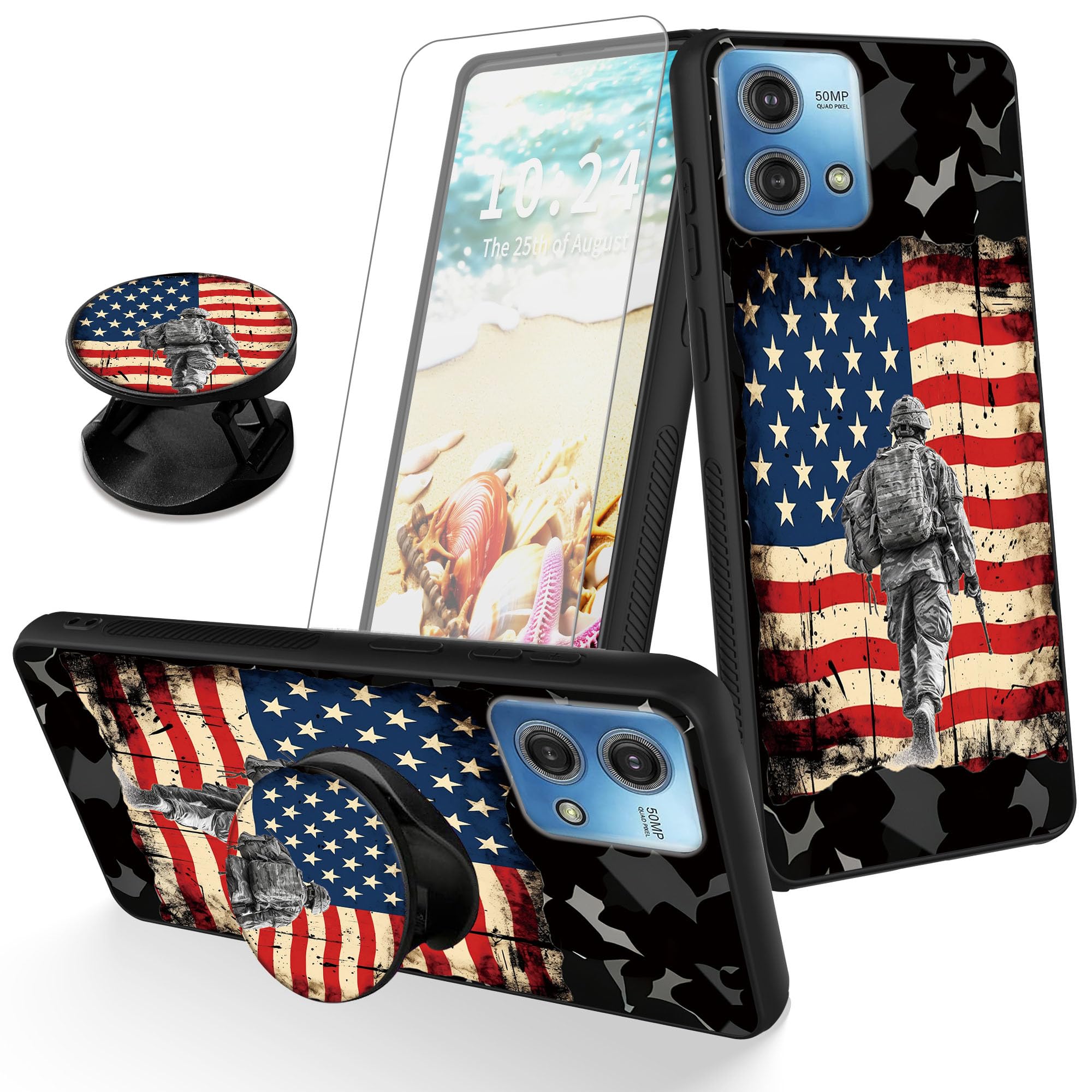 RYUITHDJP for Motorola Moto G Stylus 4g 2023 Phone Case 6.5" with Screen Protector Phone Grip Stand Camouflage Flag Design Case for Motorola Moto G Stylus 4g 2023 Case Soft TPU Stylish Cover