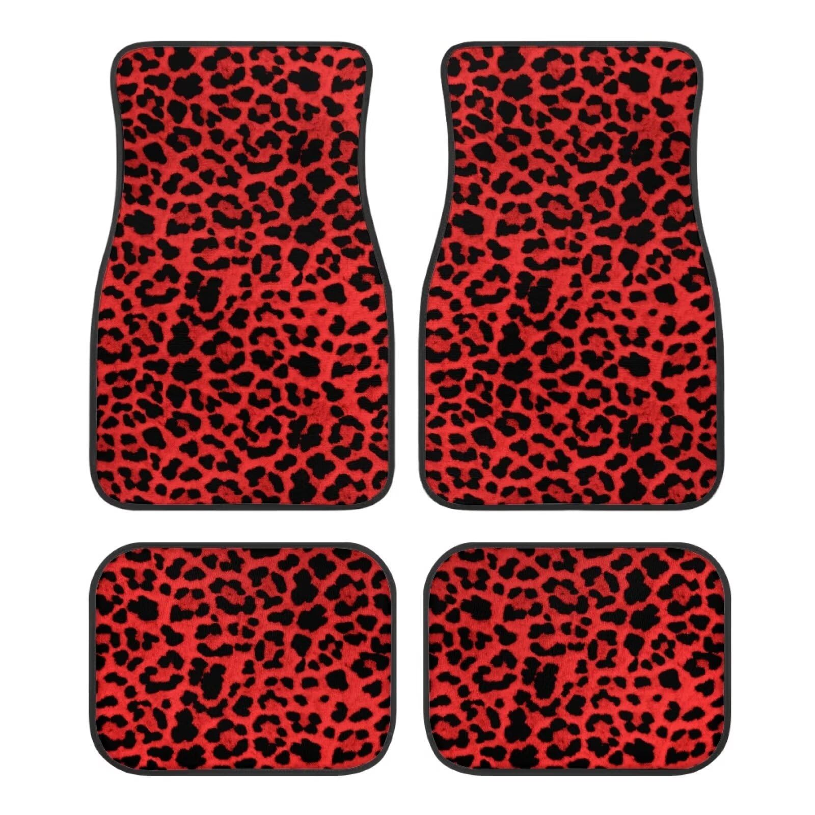 Photo 1 of Black Red Leopard Cheetah Print All Weather Protection Universal Fit Automotive Floor Mats fits Most Cars, SUVs, and Trucks, Cute Patterned 4PCS Front Rear Full Set Car Floor Mat