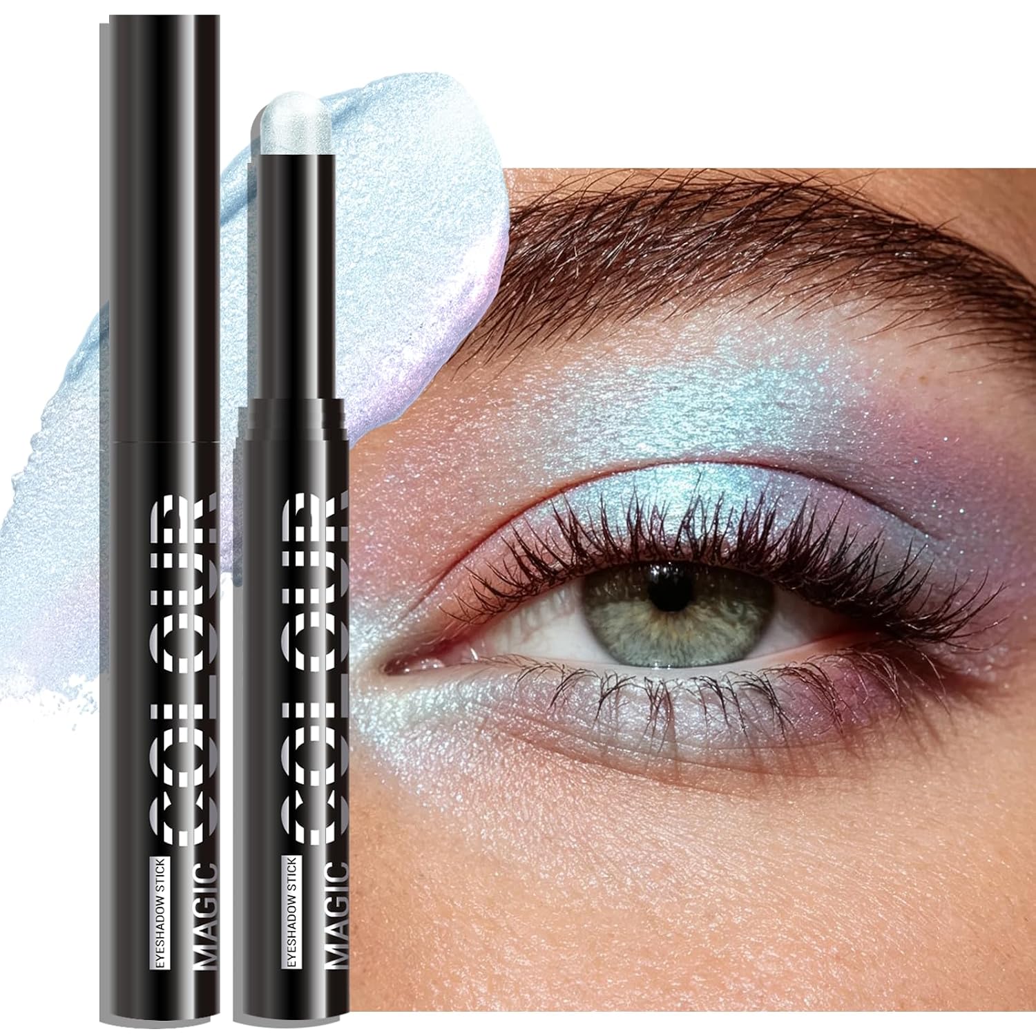 Holographic Eyeshadow Stick, Duochrome Green Blue Glitter Eye Shadow Color Shift Cream Shimmer Eyeshadow Pencil, High Pigment Smooth Iridescent Sparkle Inner Corner Eye Highlighter Makeup