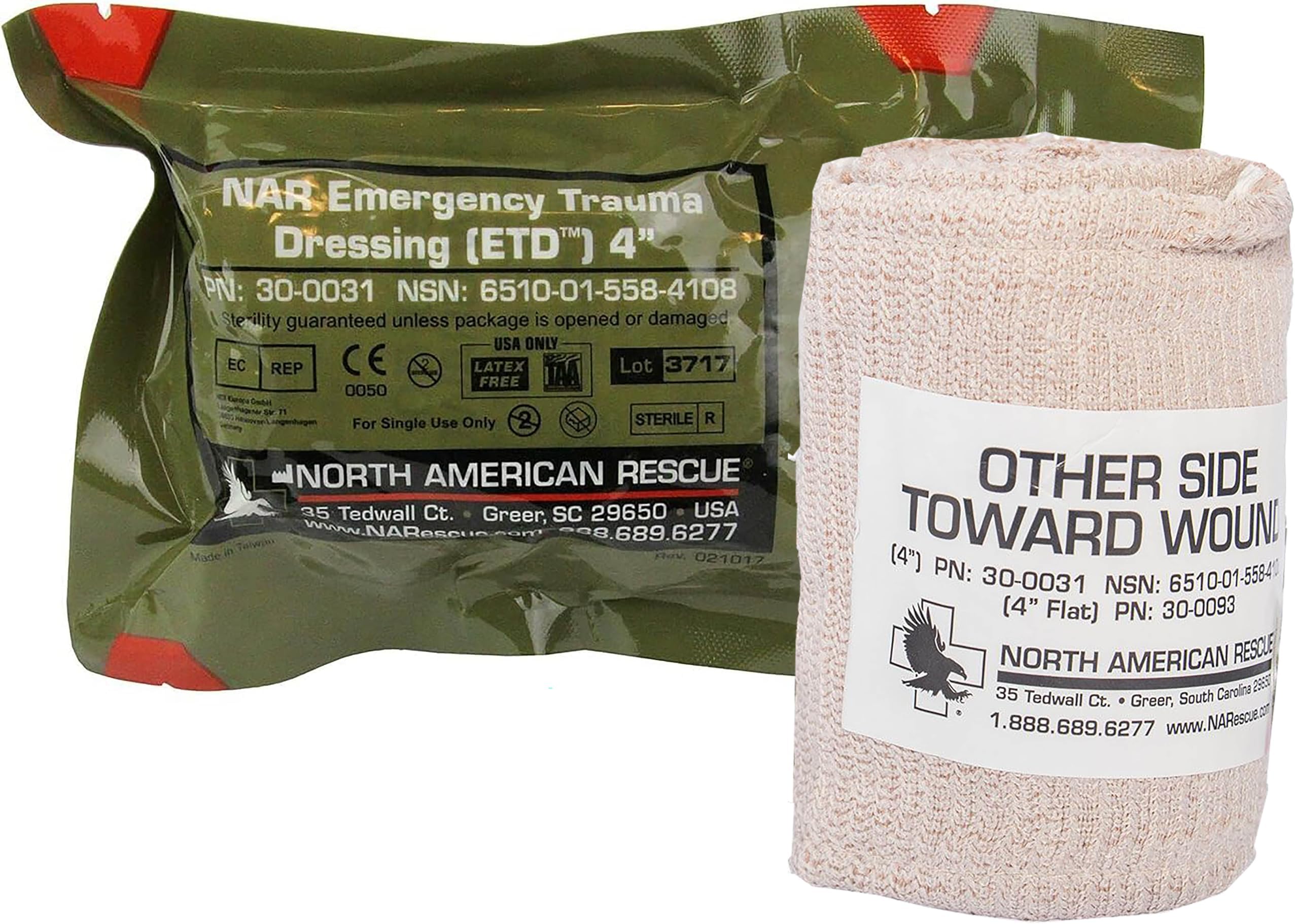 North American Rescue Emergency Trauma Dressing ETD (4 Inch) NAR Sterile Elastic Bandage Wrap for Wounds, Bleeding Control, Direct Pressure (30-0031)