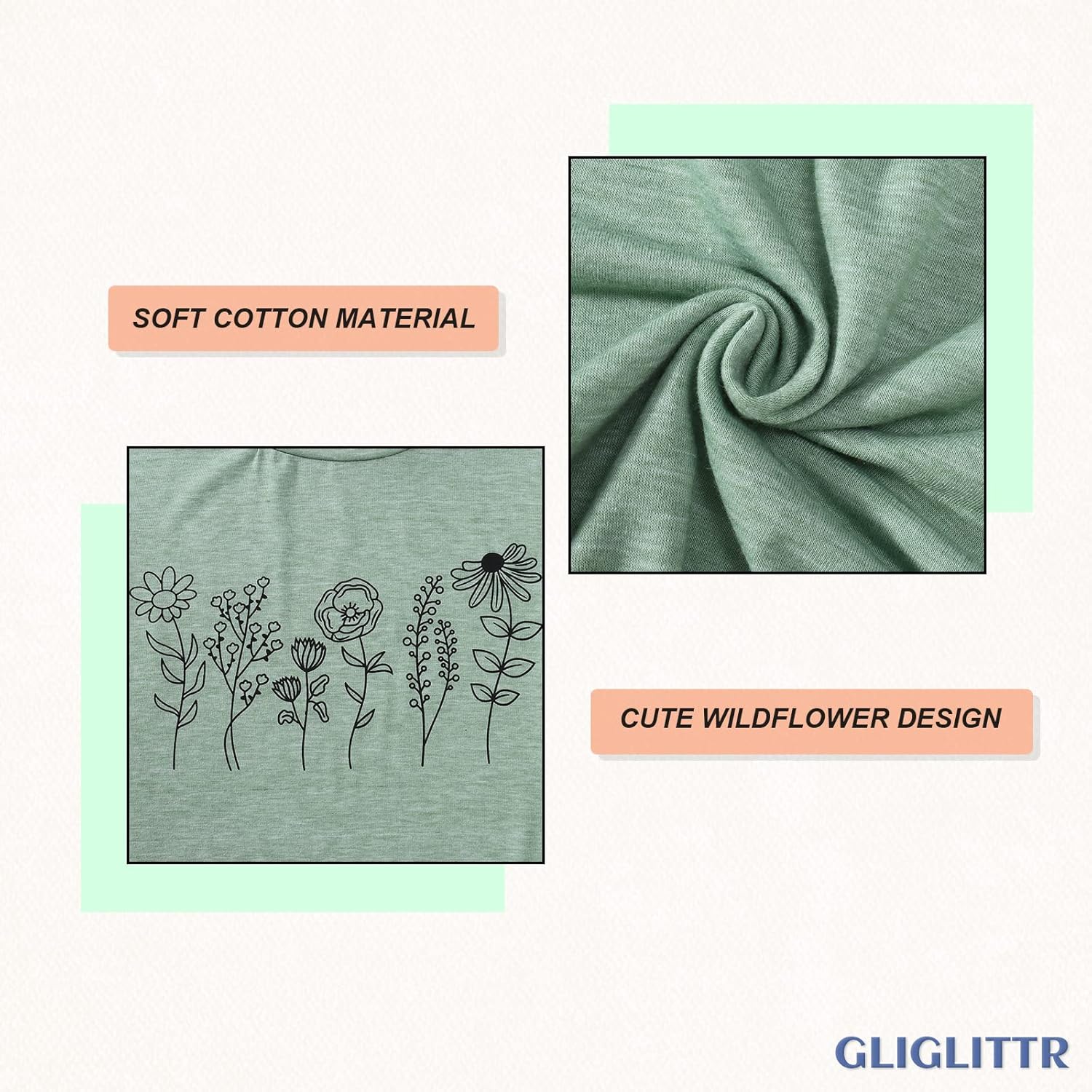 Women's Floral Tee Wildflower Graphic T Shirt Summer Flower Casual Loose Top Crew Neck Short Sleeve Shirts Tees - Image 5