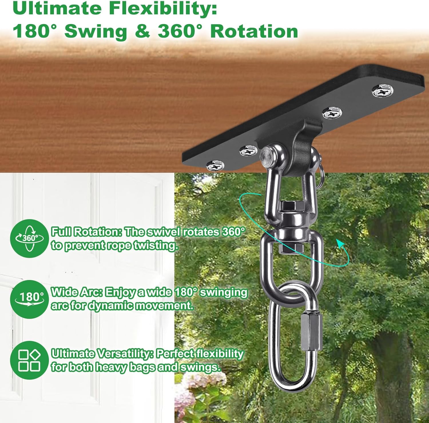 SELEWARE 360° Rotation Heavy Bag Hanger, 1000LB Capacity Punching Bag Ceiling & Beam Mount with Stainless Steel Chain & Snap Hooks for Boxing, MMA, Muay Thai, Home Gym