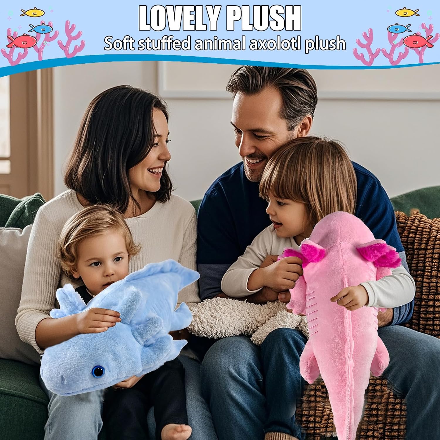 Axolotl Stuffed Animal, Cute Axolotl Plush Toy, 19” Soft Plushie Stuffed Animal Pillow, Kawaii Plushies for Kids Boys Girls Youth Gift (Blue)