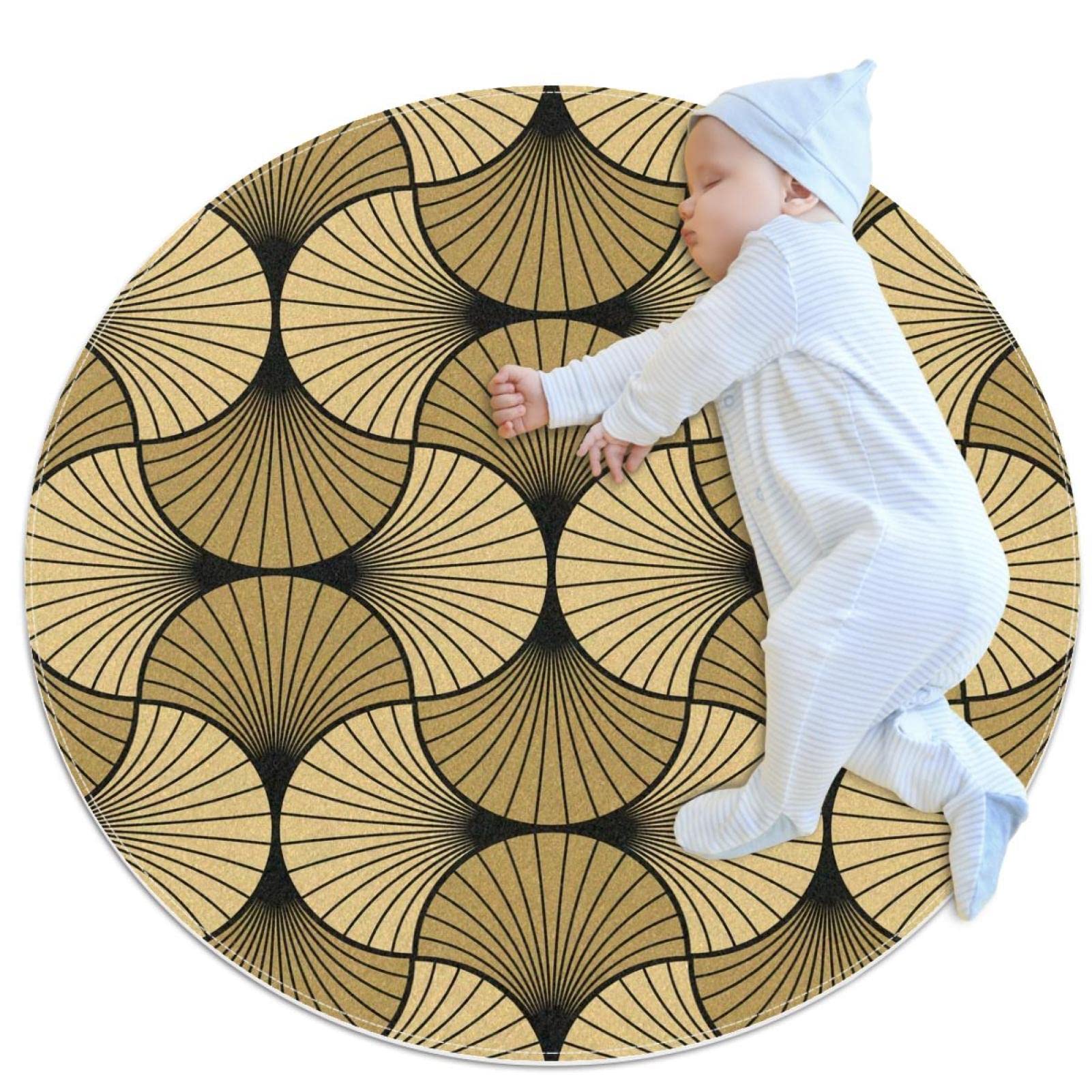 Tapis de salle de bain antidérapant rond 1m style art déco coquillage pour chambre enfant