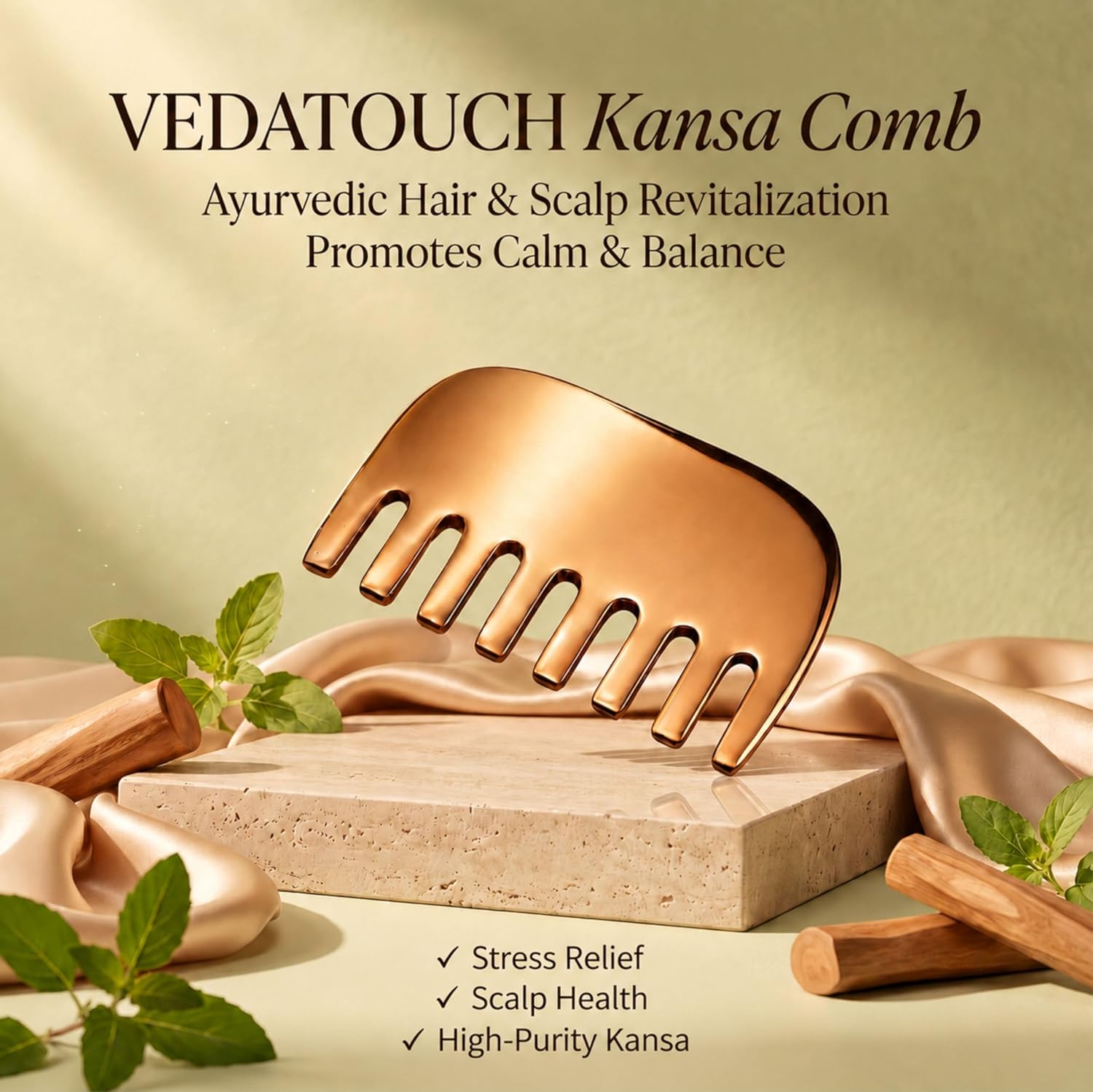 Kansa Comb Massage Tool for Men & Women | Bronze Metal Scalp Massage Comb | Ayurvedic Inspired Hair Grooming & Relaxation Tool (Kansa Comb Without Handle) image 3