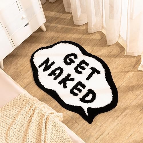 Alfombra negra con texto en inglés Get Naked Fur, divertida alfombra de baño para decoración de baño, bonita alfombra de baño para bañera, tapete de