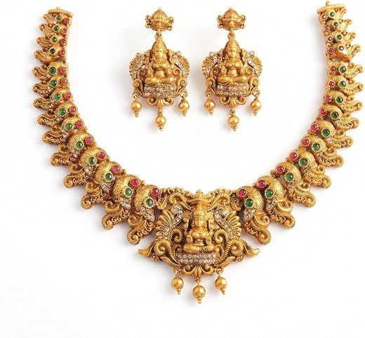 DIKSHA COLLECTION Heavy South Indian Jewellery Choker Set | Traditional Lakshmi & Peacock AD Bridal Set for Wedding | Anti...