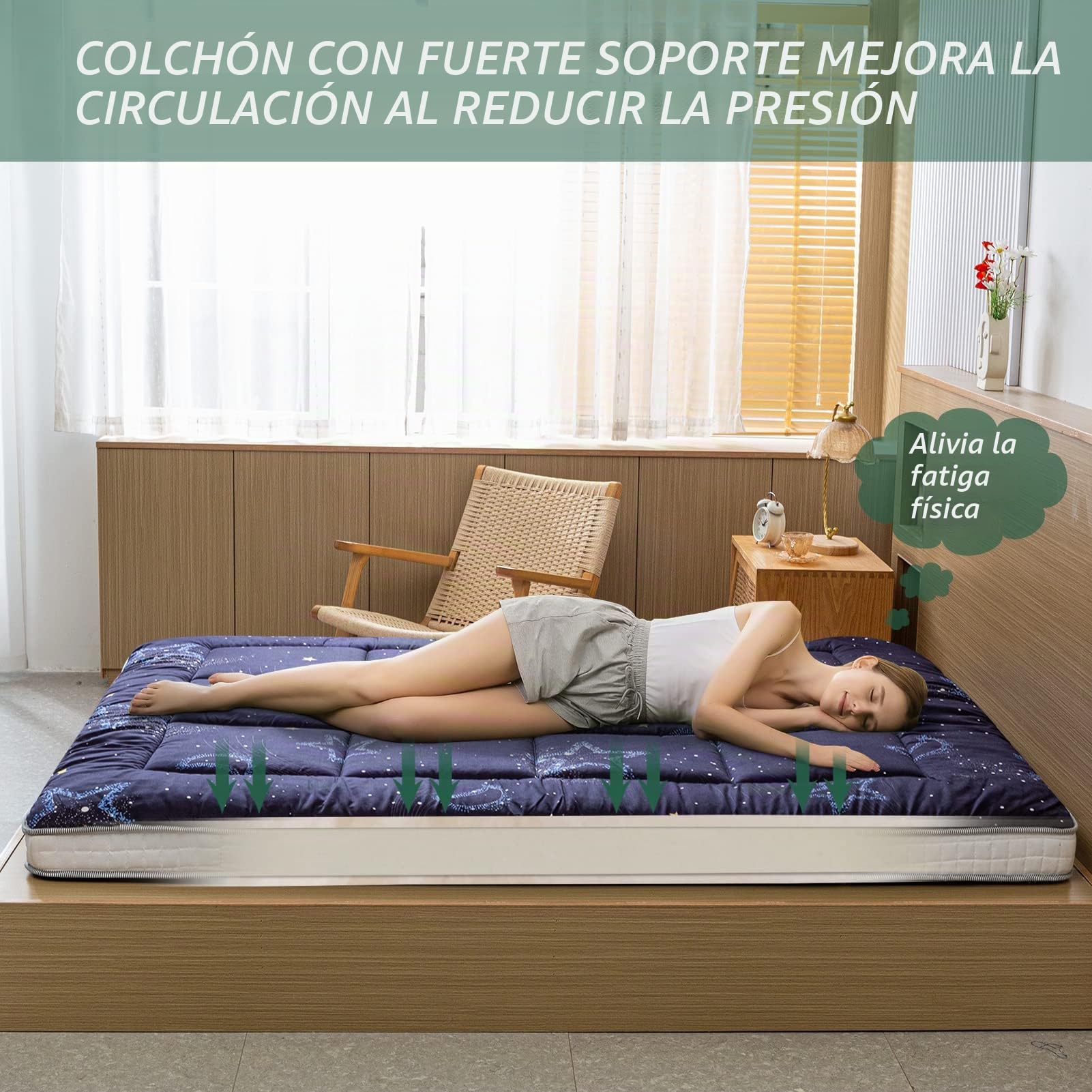 MAXYOYO Colchón futón, colchón japonés acolchado de suelo, colchón acolchado para colchón, colchón plegable extra grueso, colchoneta de suelo transpirable, cama de invitados (luna y estrellas, 90 x